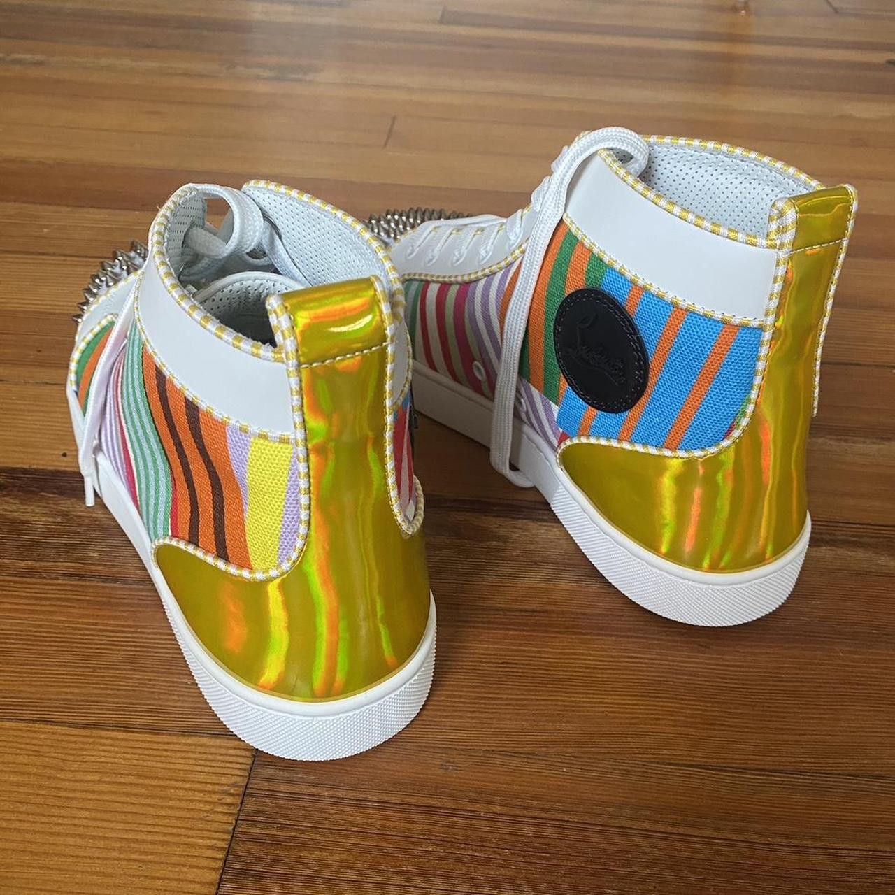 Christian Louboutin Louboutin High-Top Striped Red Bottom Sneakers Size US 10.5 / EU 43-44 - 4 Thumbnail