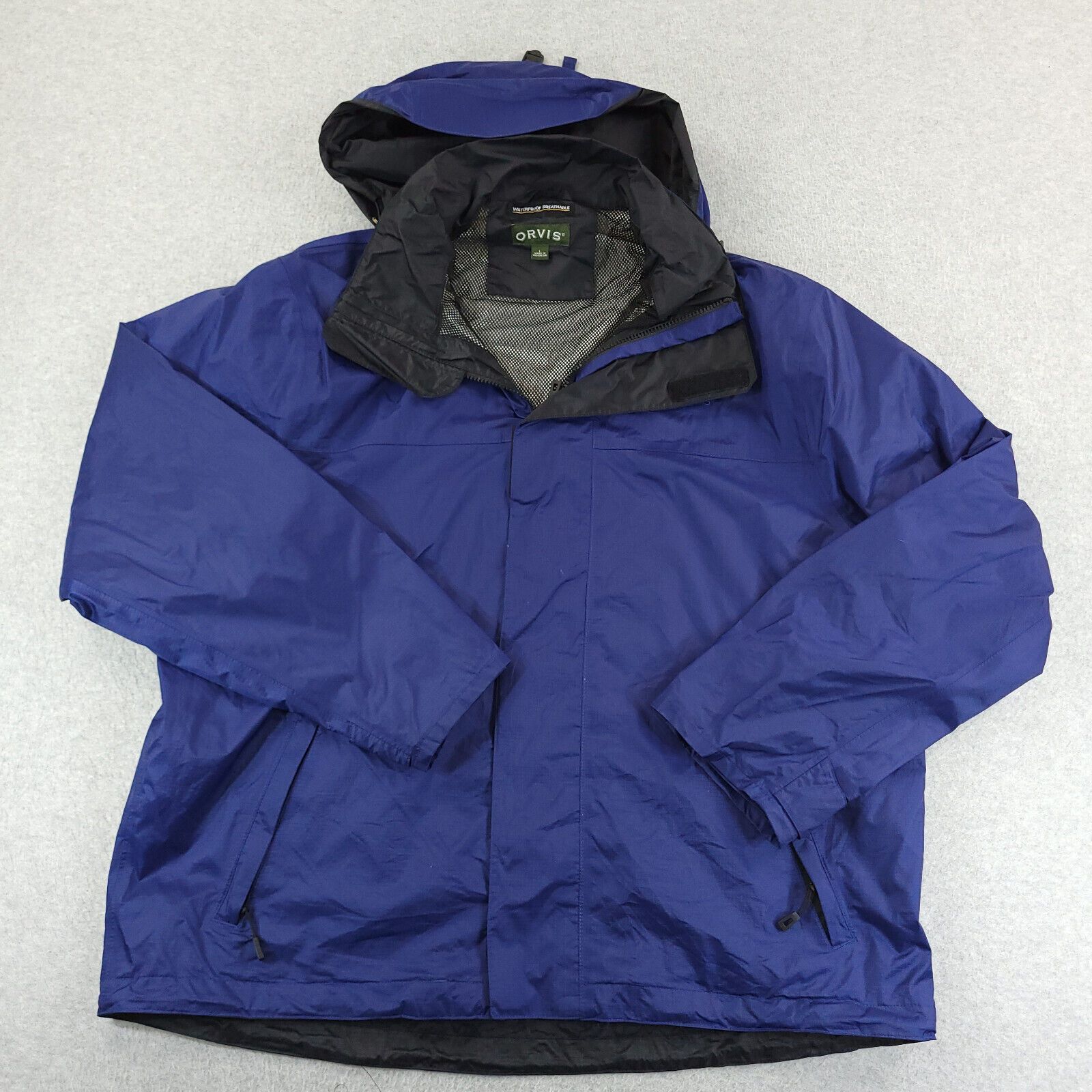 Orvis Orvis Jacket Mens Large Blue Rain Jacket Nylon Hooded Waterproof