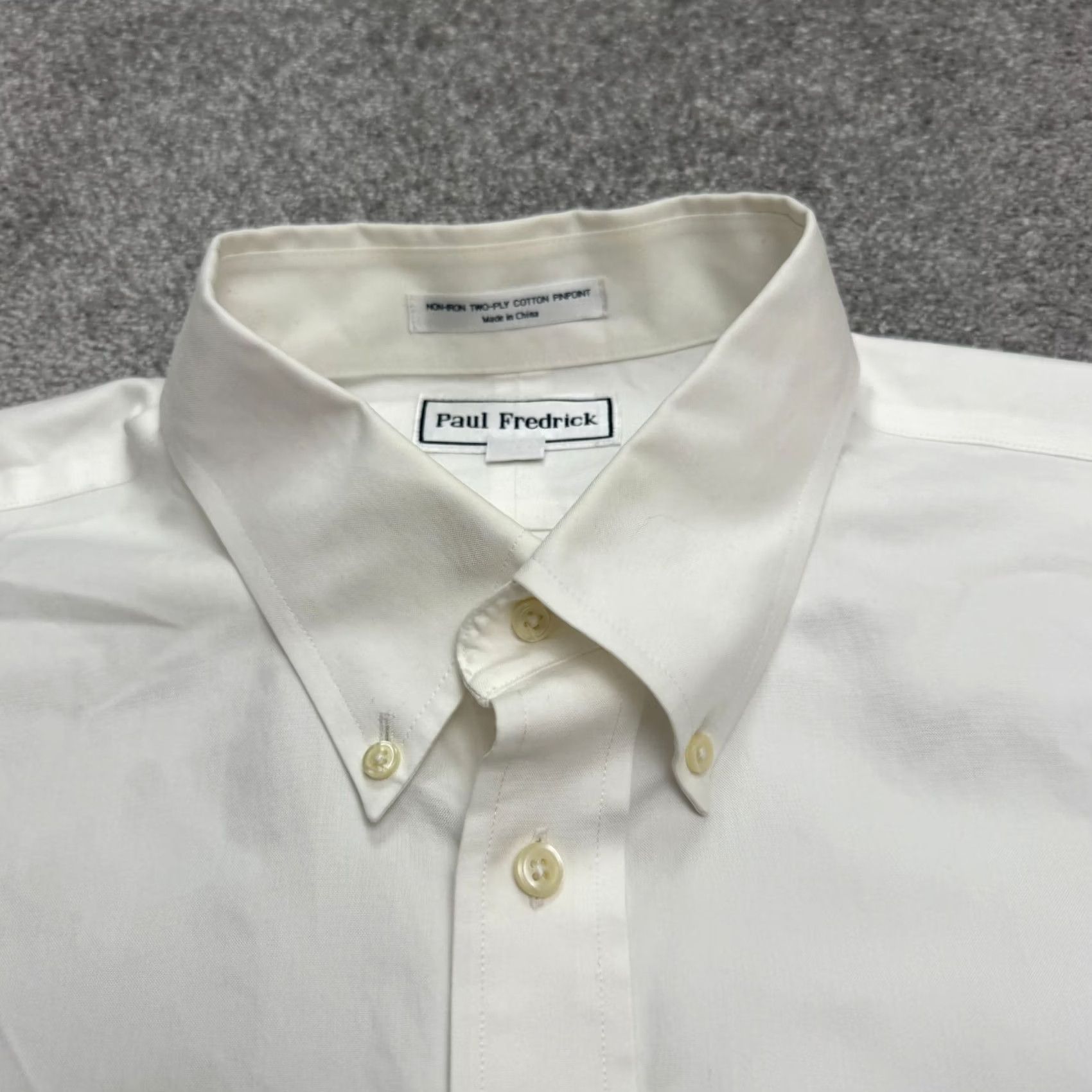 Vintage Paul Fredrick Dress Shirt Mens 17.5 33 White Cotton Non-Iron Pinpoint Two-Ply Classic Size 48R - 3 Thumbnail