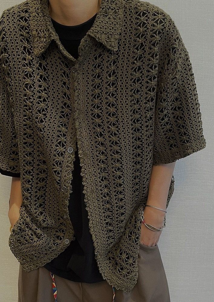 Japanese Brand × Vintage Retro fashion hollow out crochet button up shirt Size US XXL / EU 58 / 5 - 2 Thumbnail