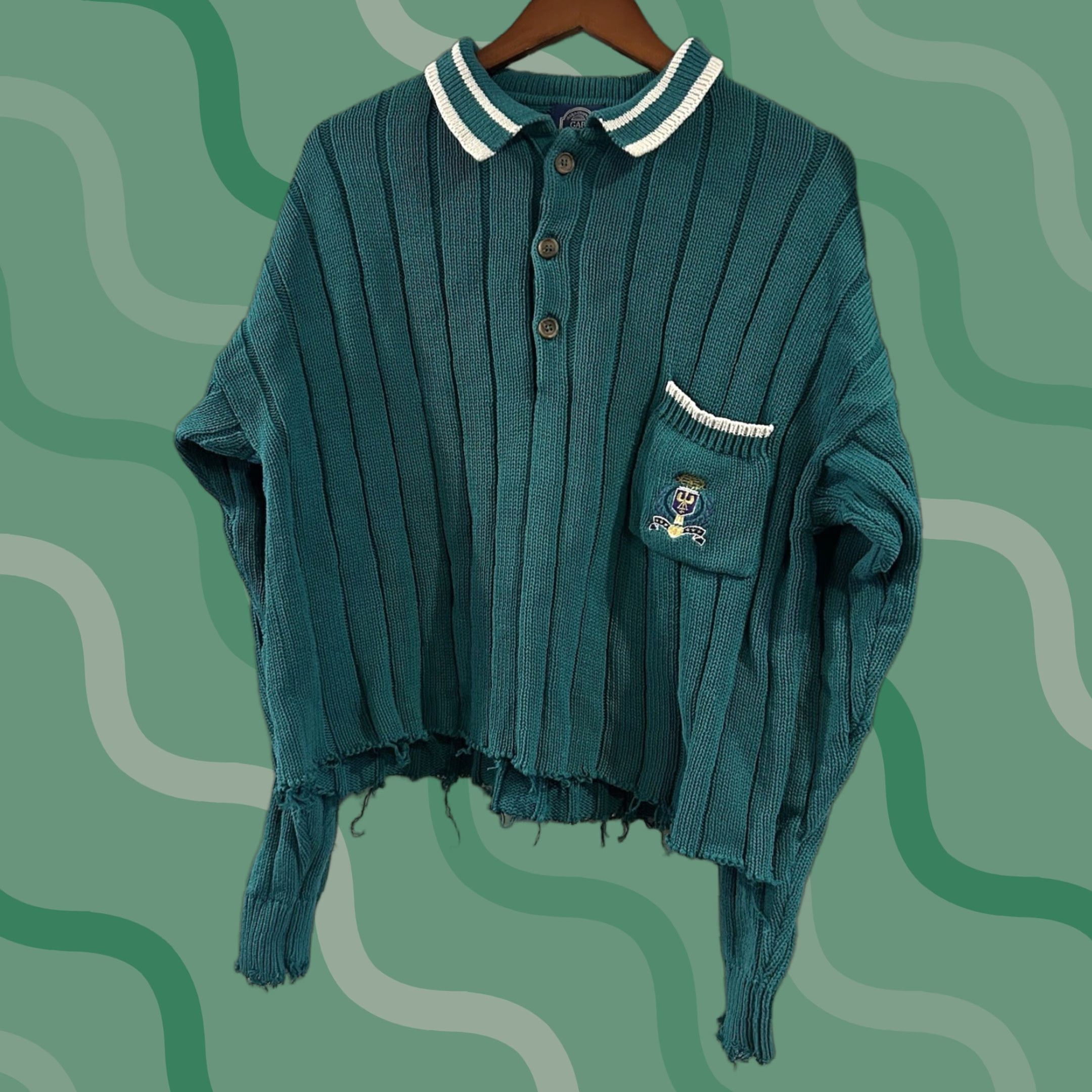 Gap VINTAGE GAP Embroidered Distressed Collared Collegiate Sweater Size Large Men Sweater Teal 1980s Classic Preppy Pullover Size US L / EU 52-54 / 3 - 1 Thumbnail