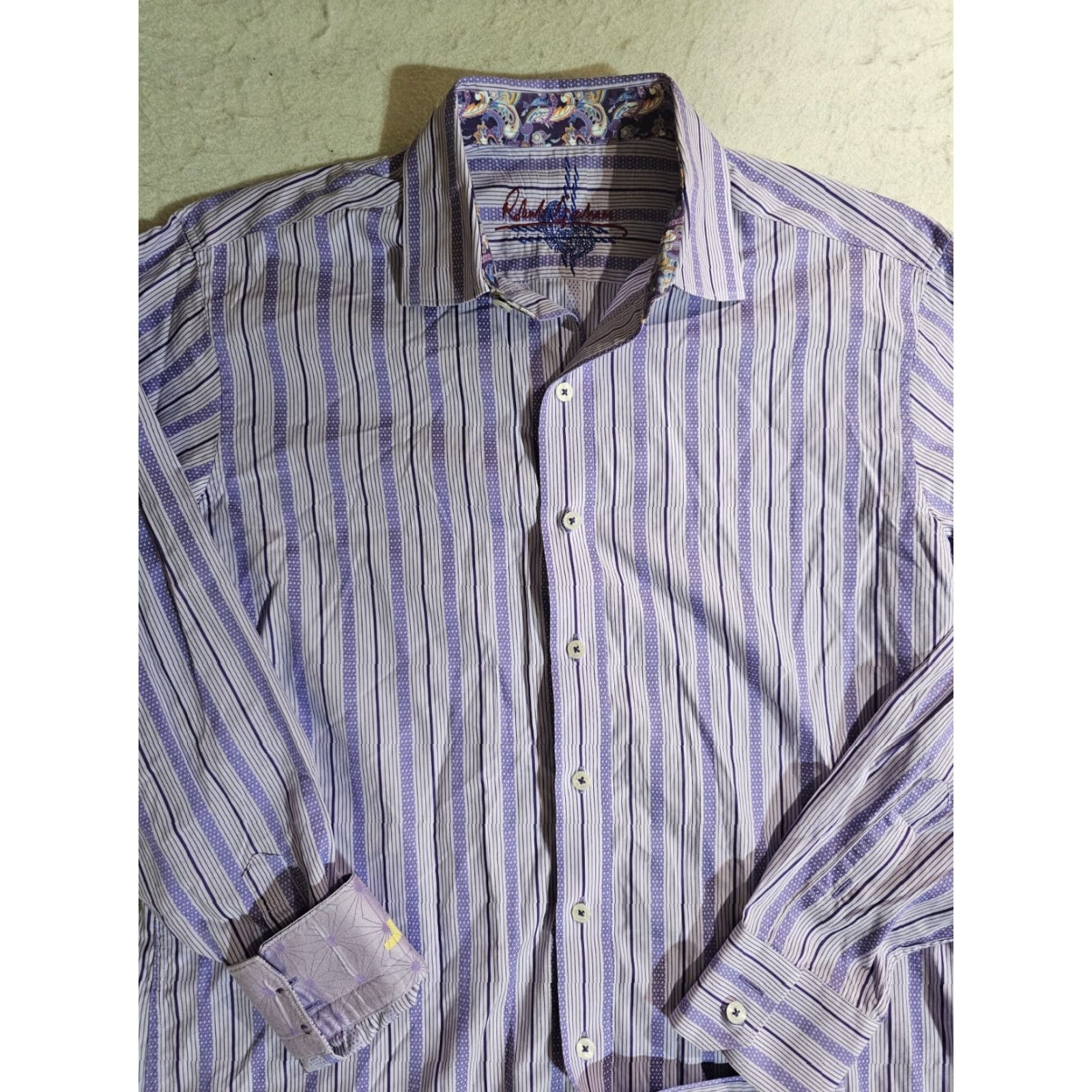 Robert Graham Robert Graham Button-Up Shirt Geometric Filp Cuff Floral Paisley Lavender Sz Med Size US M / EU 48-50 / 2 - 2 Thumbnail
