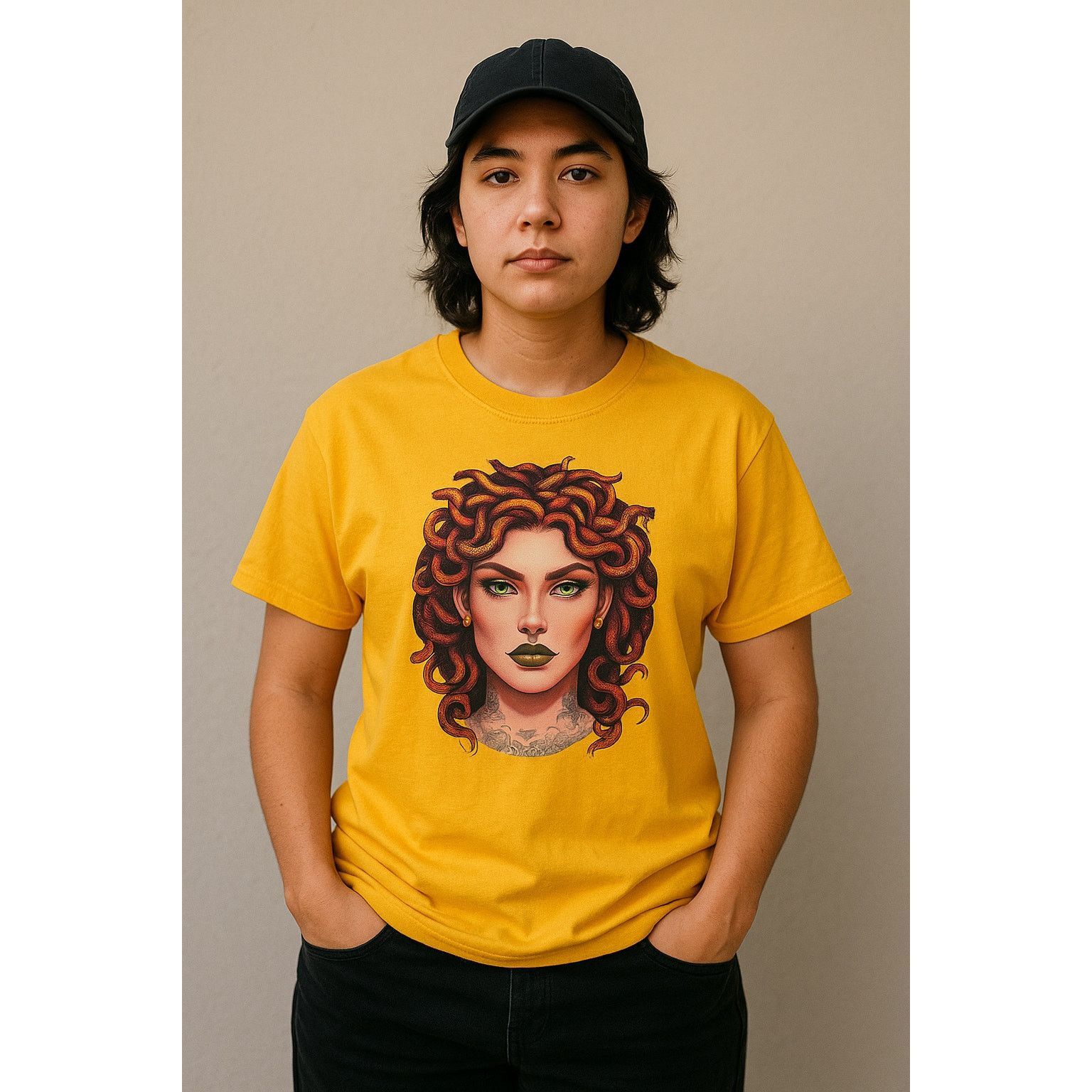 Handmade Handmade Medusa Graphic Tee Yellow Streetwear Unisex 2X Size XXL / US 16-18 / IT 52-54 - 1 Thumbnail