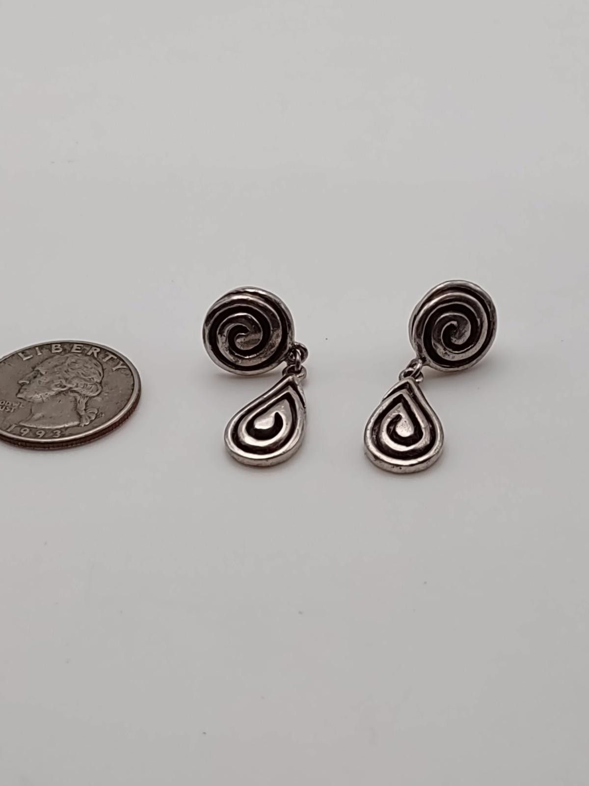 Other Sterling Silver Spiral Teardrop Earrings CM 925 Boho Dangle Size ONE SIZE - 4 Thumbnail