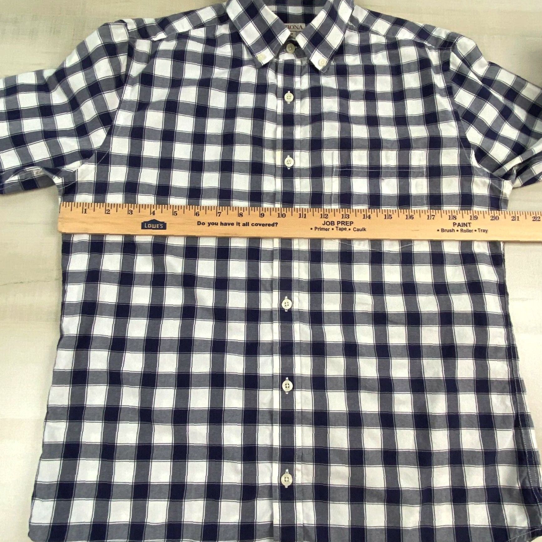 Merona Merona Mens Long Sleeve Button Up Shirt Medium Navy Blue White Checkered Size US M / EU 48-50 / 2 - 7 Thumbnail