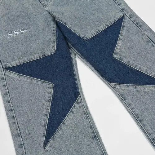 pattern distressed punk flared jeans