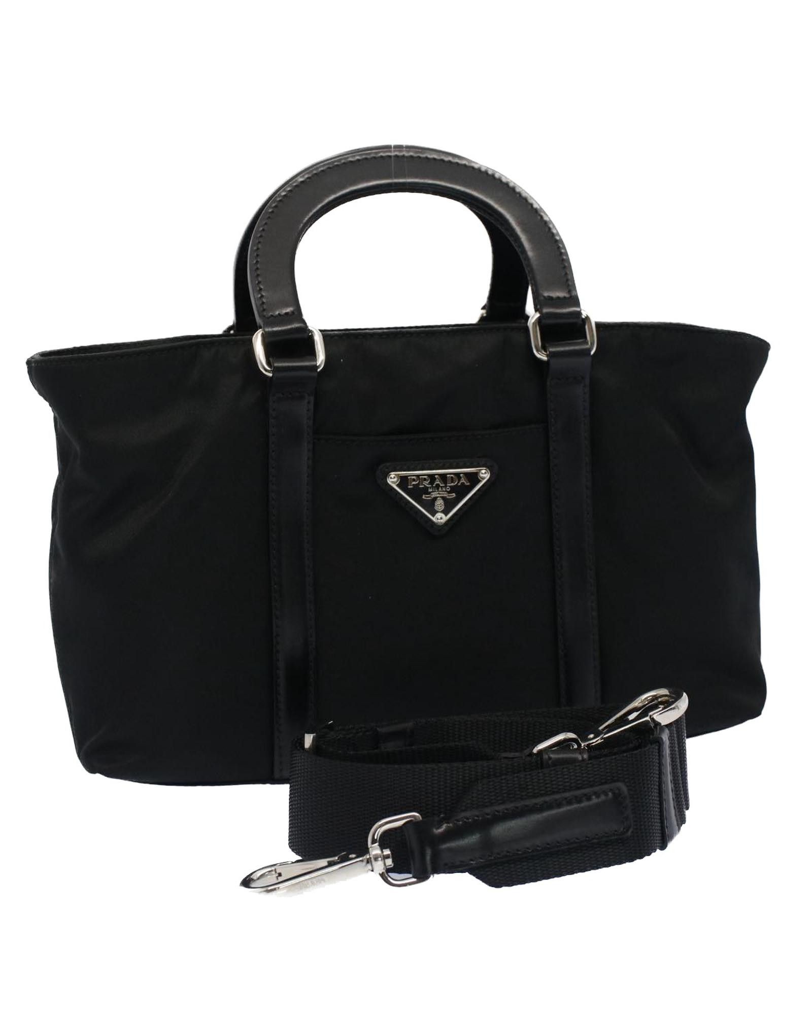 image of Prada Black Nylon 2-Way Hand Bag, Women's