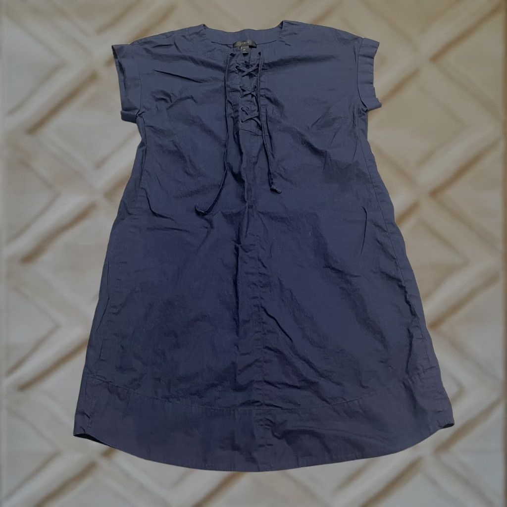 J.Crew J.CREW Dress Womens Petite Small Navy Blue Lace Up Cotton Casual Classic Size S / US 4 / IT 40 - 1 Thumbnail
