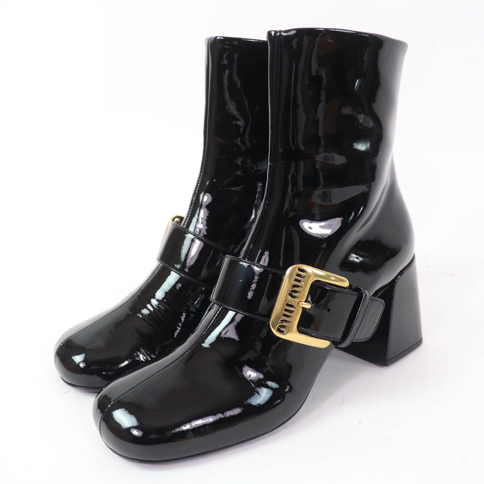 Miu Miu Miu Miu 5T7990D Patent Leather Short Boots Enamel Shoes 5T7990D in Black, Women's