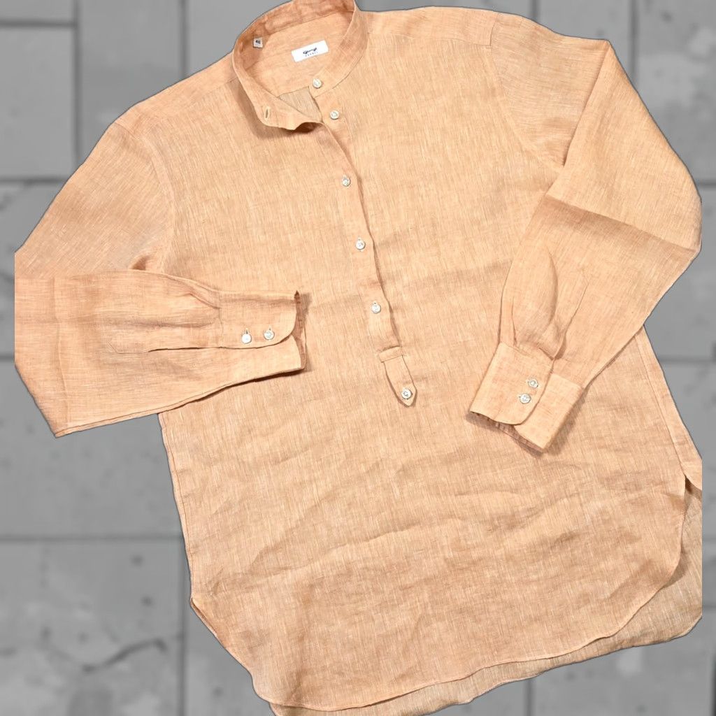 Vintage giangi napoli Top Women Button-Up Shirt Long Sleeve Linen Blouse Orange Band Collar 46 Italy Size L / US 10 / IT 46 - 1 Thumbnail