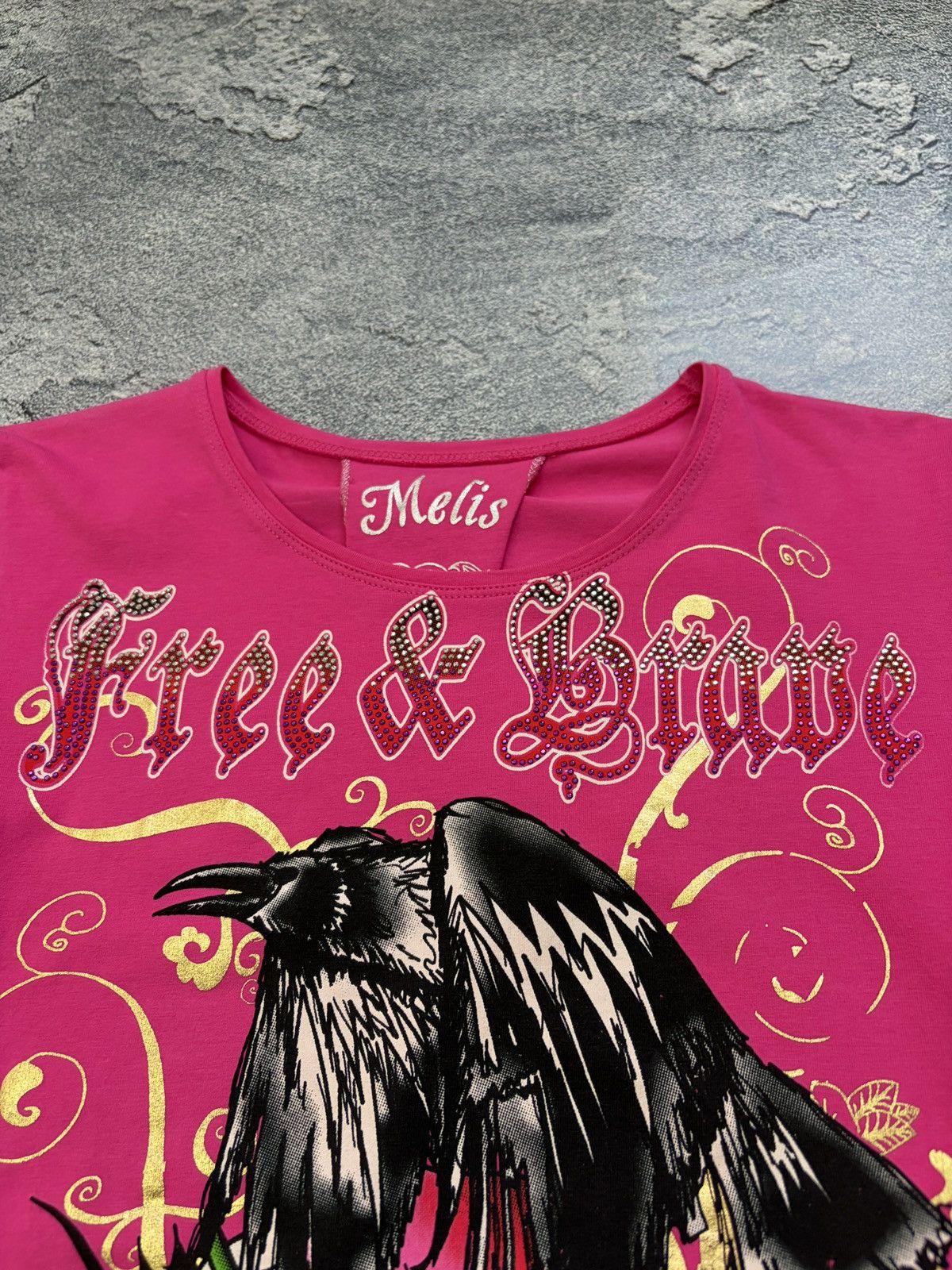 Other Melis Cyber Y2K Skull & Rose Rhinestone Tattoo Tee Large Size L / US 10 / IT 46 - 9 Thumbnail