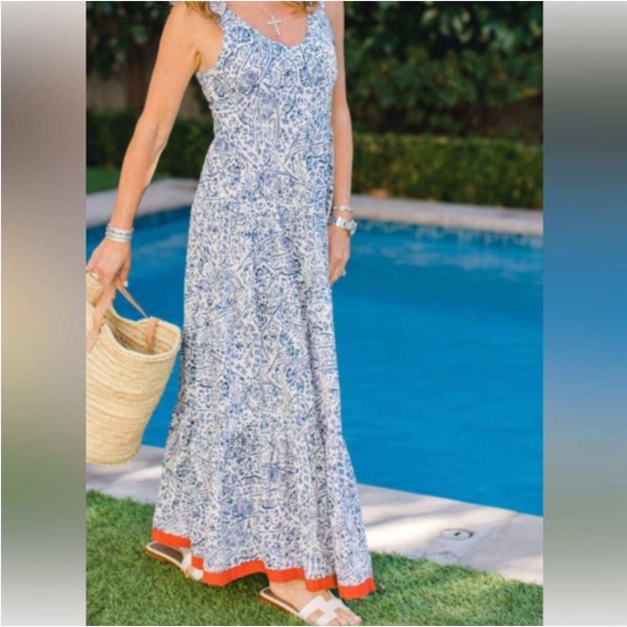 REVOLVE THML Vanna Maxi Dress Blue & Cream Women's Size Small Size S / US 4 / IT 40 - 5 Thumbnail