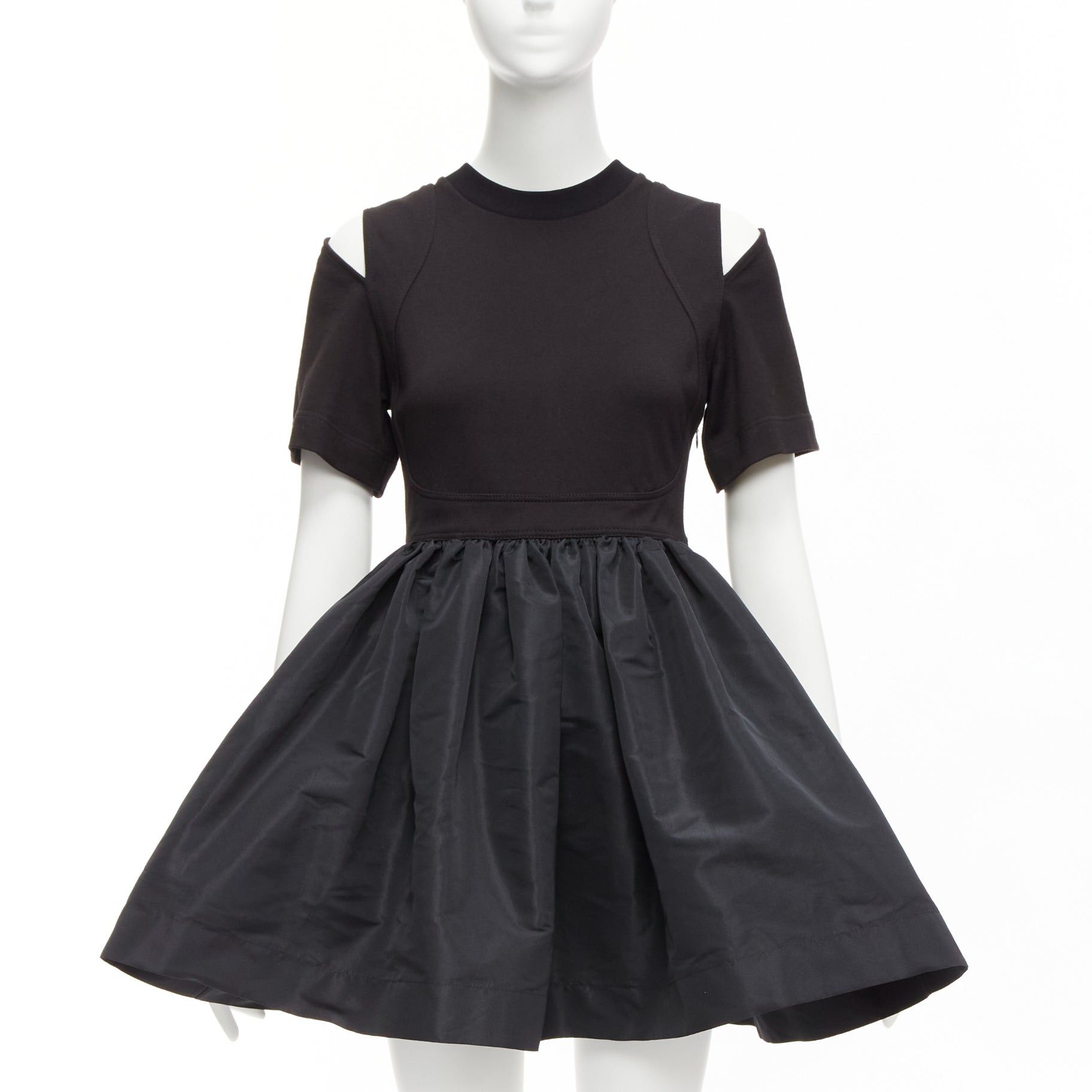 Alexander McQueen ALEXANDER MCQUEEN black cold shoulder fit flared taffeta skirt skater dress IT36 XXS Size XS / US 0-2 / IT 36-38 - 1 Thumbnail