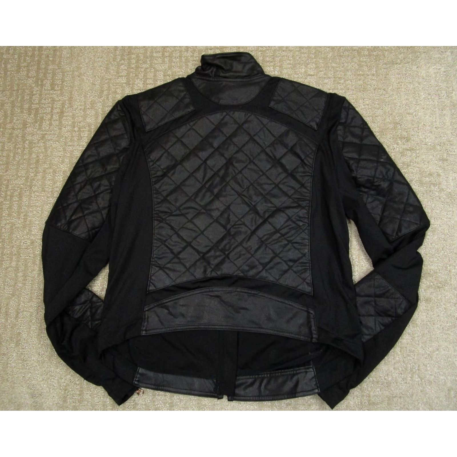 Vintage Victoria Sport Jacket Women L Black Quilted Faux Leather Full Zip Moto Jacket Size L / US 10 / IT 46 - 3 Thumbnail