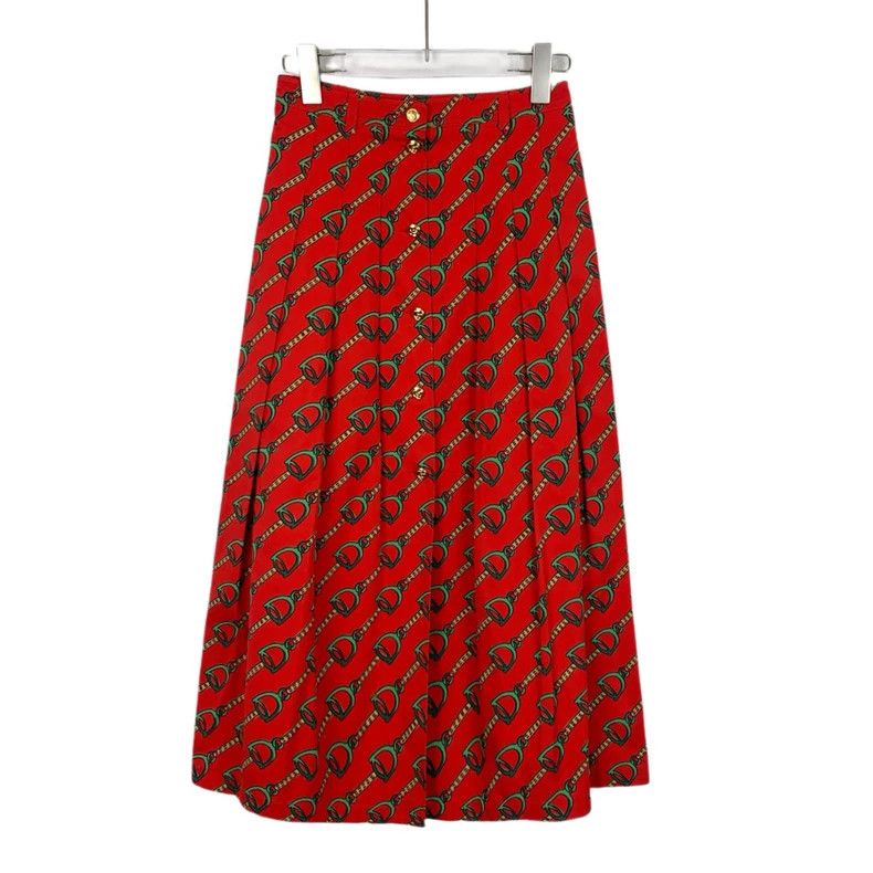 Gucci Gucci Red Horsebit Print Midi Skirt Size US 36 / EU 52 - 1 Thumbnail