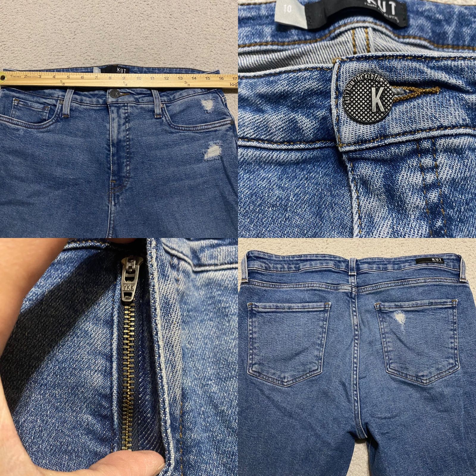 Vintage Kut From The Kloth Womens 10 Jeans Chrissie Slim Straight Distressed Blue 5-Pocket Size 32" / US 10 / IT 46 - 8 Thumbnail