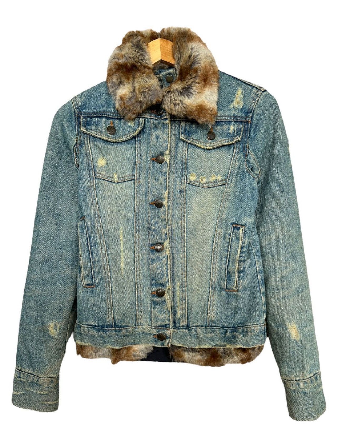 Japanese Brand Fur Denim Jacket Distressed Denim Jacket S