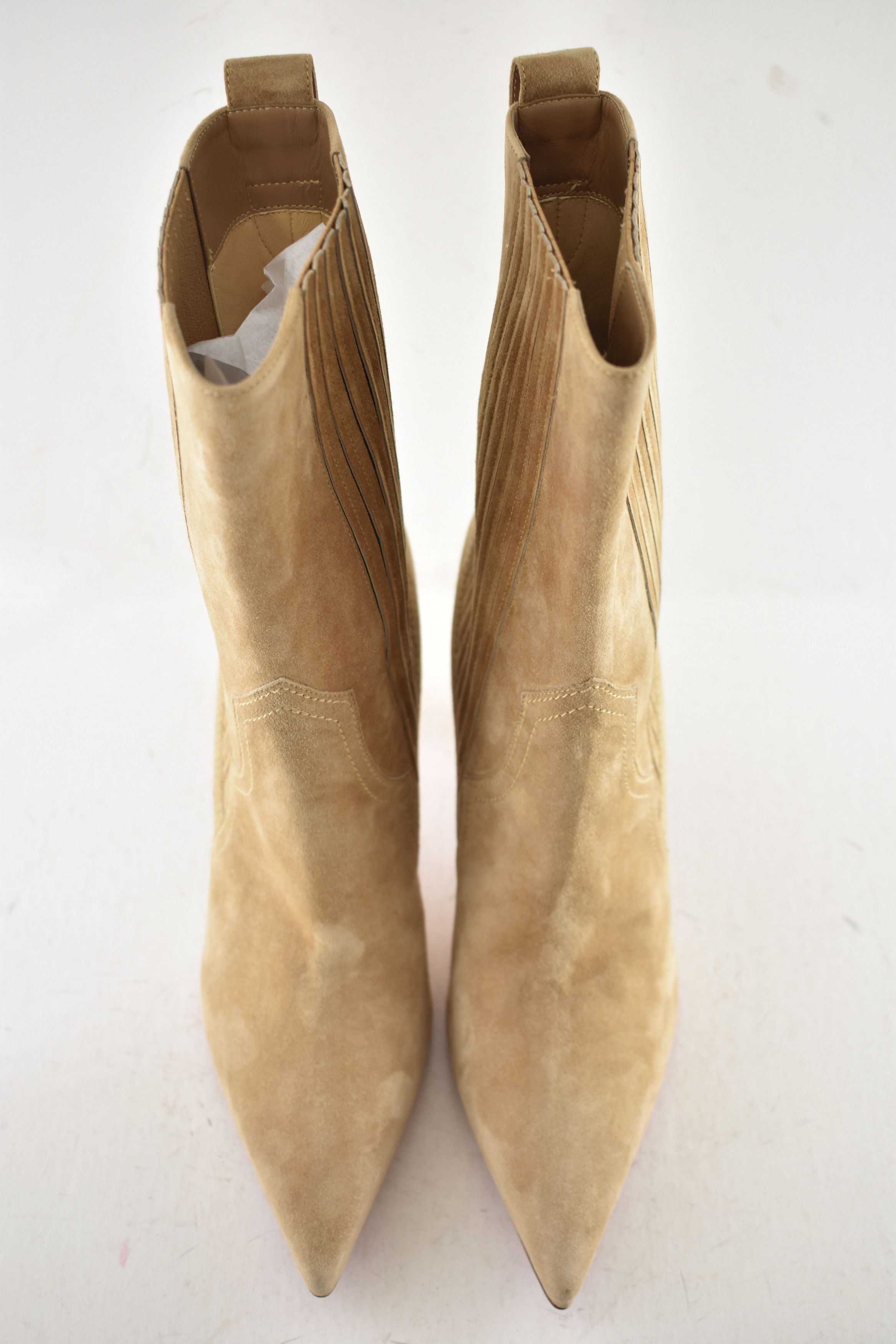 Christian Louboutin Santigag 85 Lionne Beige Suede Western Ankle Heel Boot 39.5 Size US 9.5 / IT 39.5 - 7 Thumbnail