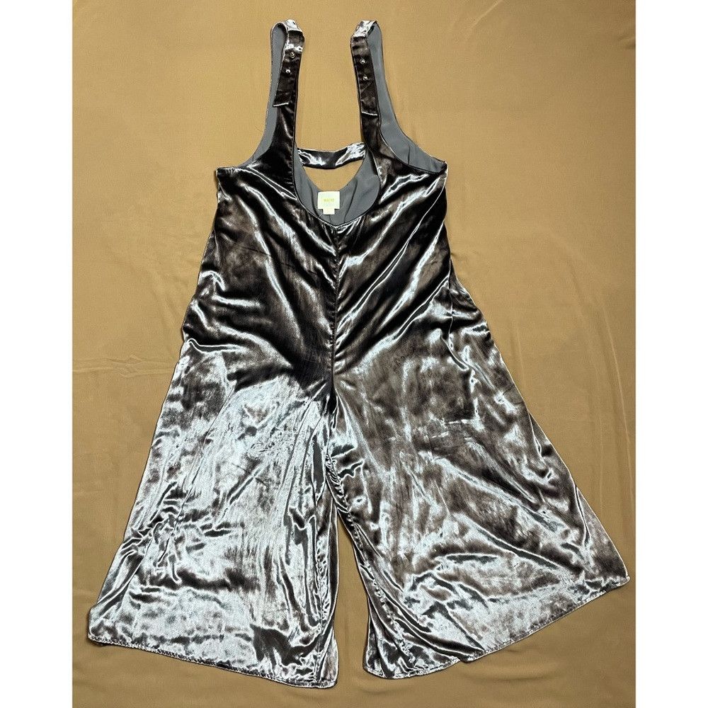 Anthropologie NWT New $148 Maeve Monique Velvet Silver Jumpsuit Size L Size 36" / US 14 / IT 50 - 6 Thumbnail