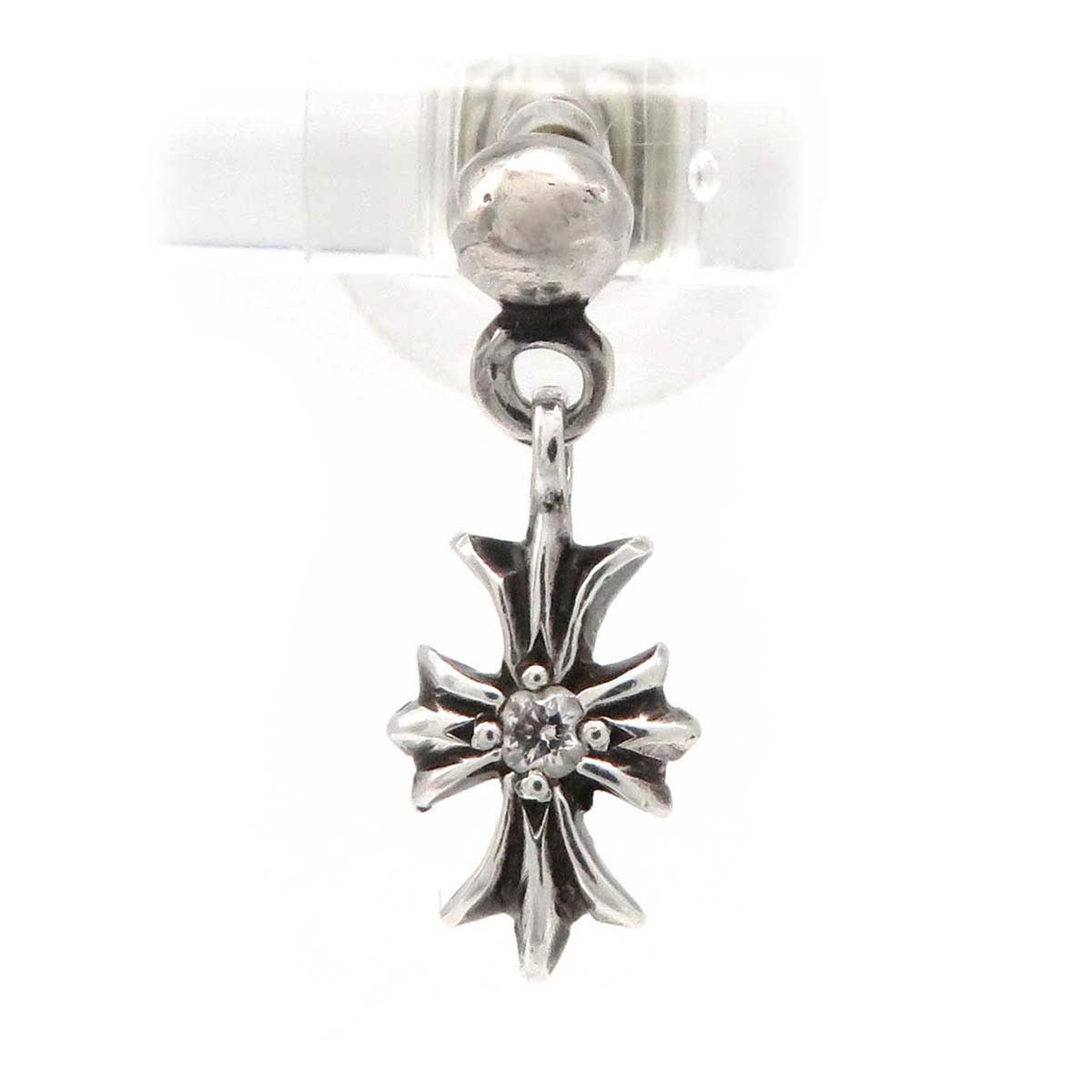 image of Chrome Hearts Hanging Cross Earring in Silver, Women's