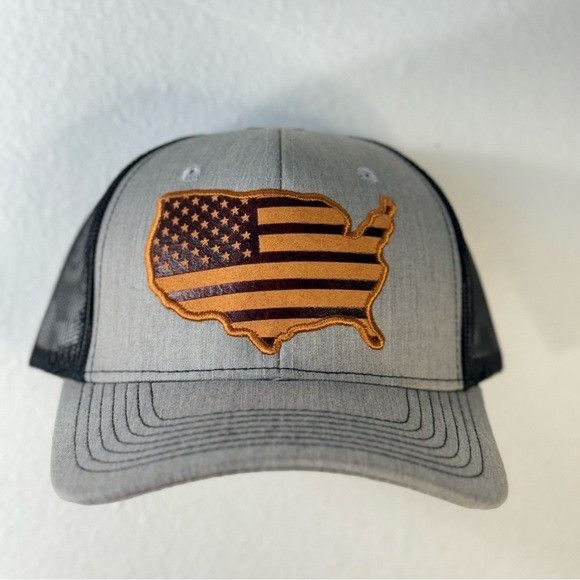 Designer NEW USA FAUX LEATHER PATCH HEATHER GRAY/BLACK TRUCKER MESH C Size ONE SIZE - 1 Thumbnail