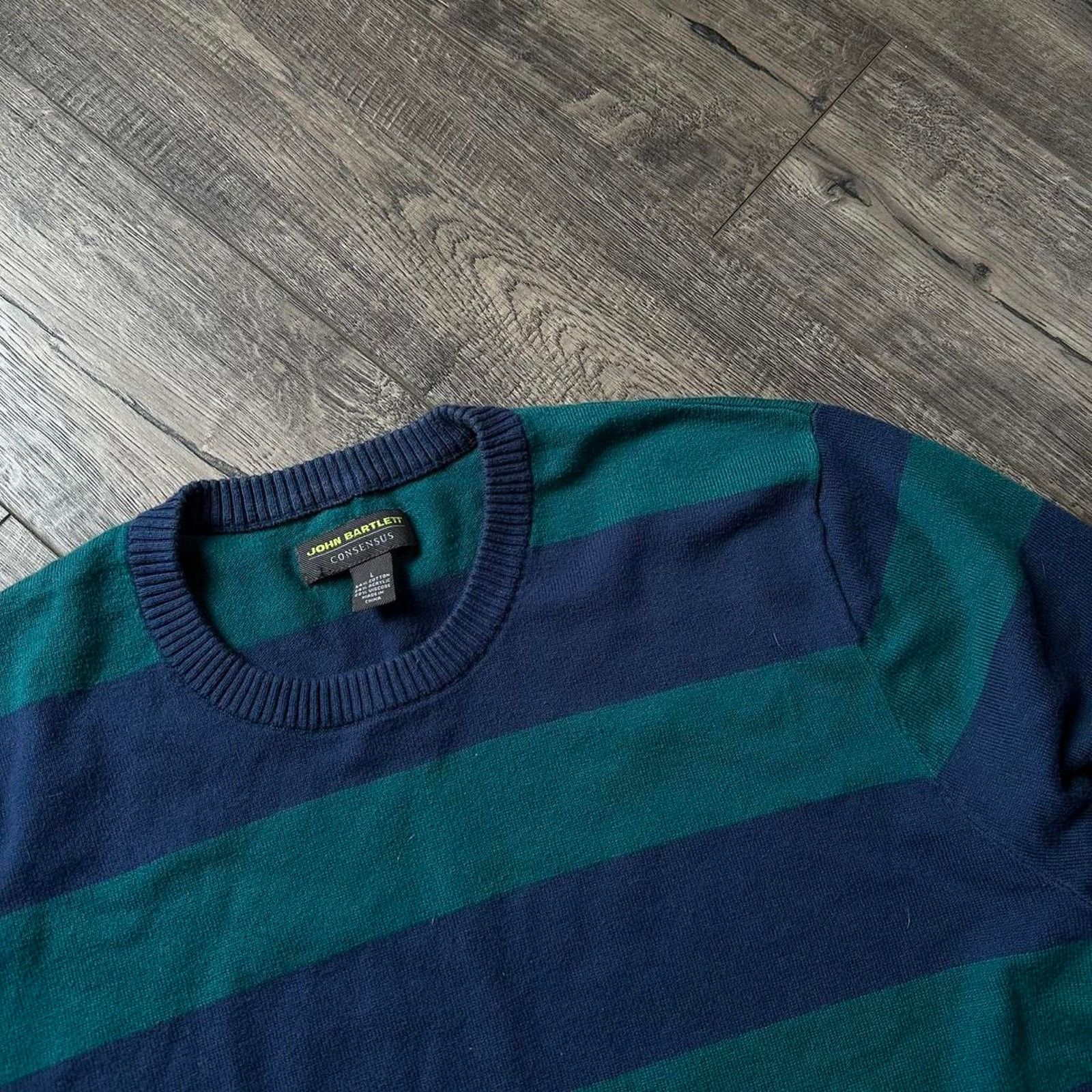 Vintage Vintage 00s Striped Preppy Basic Fitted Green Navy SweateR Size US L / EU 52-54 / 3 - 3 Thumbnail