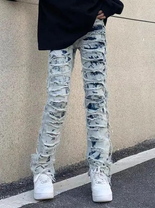 VIBE Retro scratched washed distressed stretch jeans Size US 32 / EU 48 - 3 Thumbnail