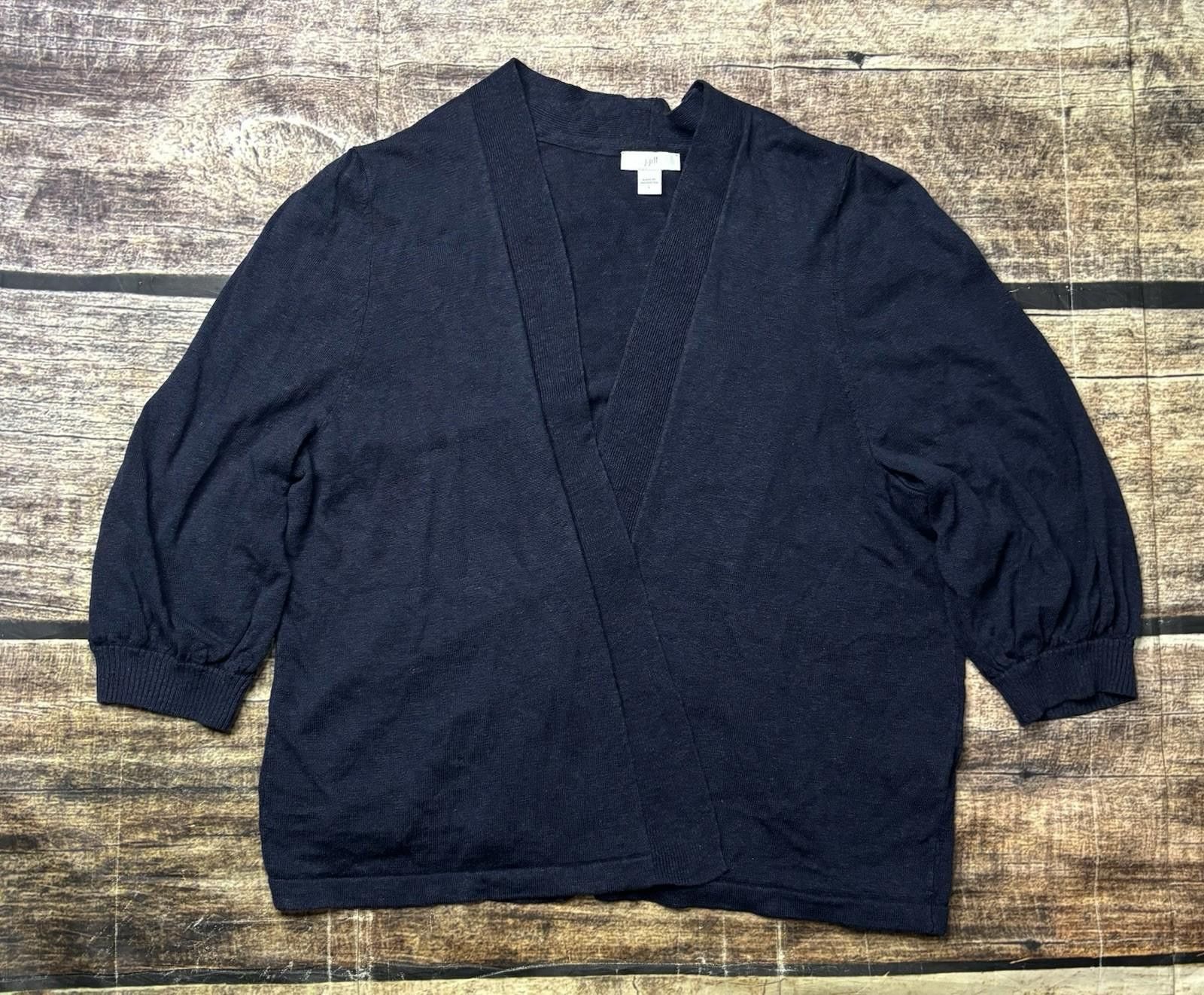 Other J Jill Cardigan Sweater Womens Large Linen Blend Open Navy Size L / US 10 / IT 46 - 1 Thumbnail