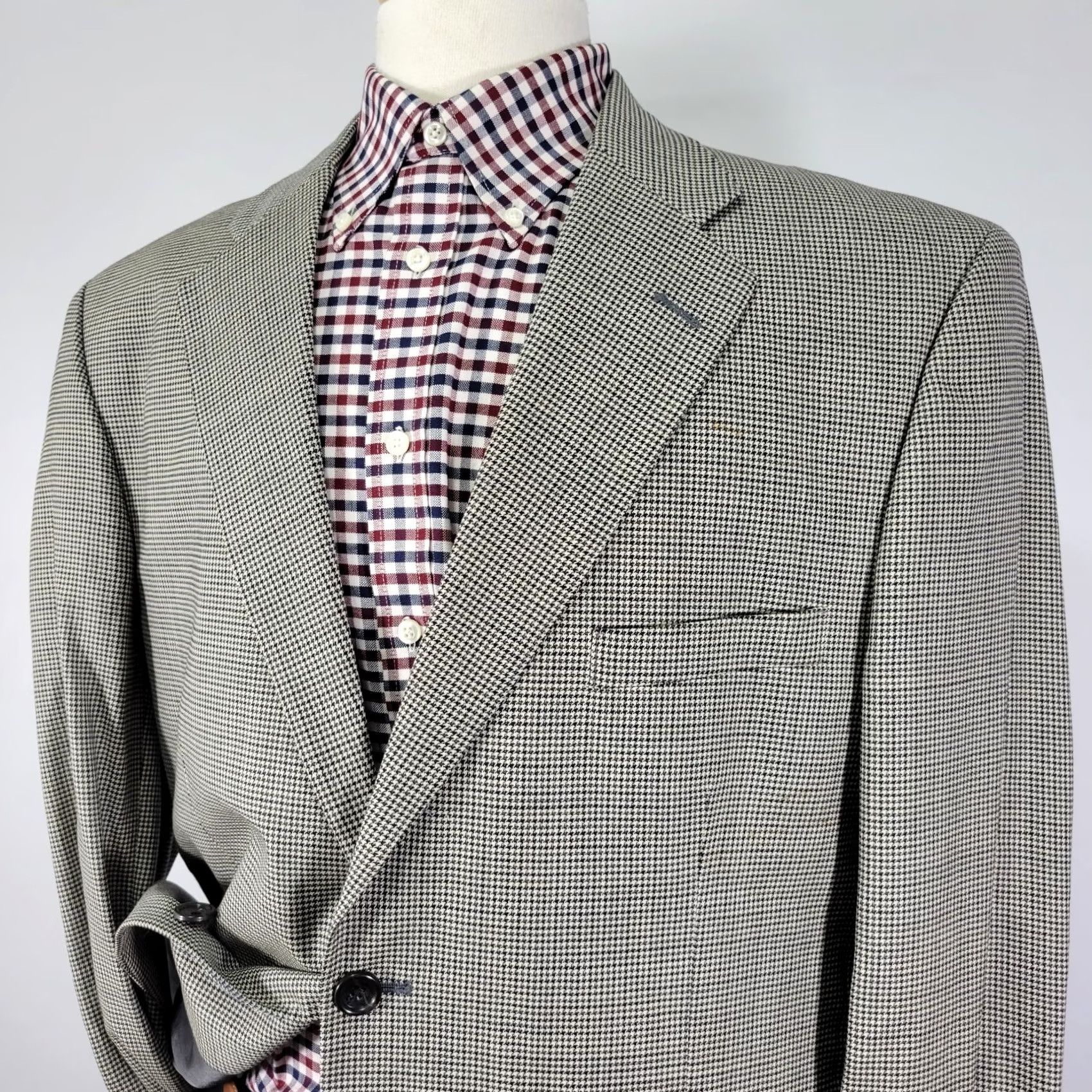 Stafford Stafford Sport Coat Blazer Mens 44L Wool Multi Color Houndstooth Two Button Size 44R - 7 Thumbnail
