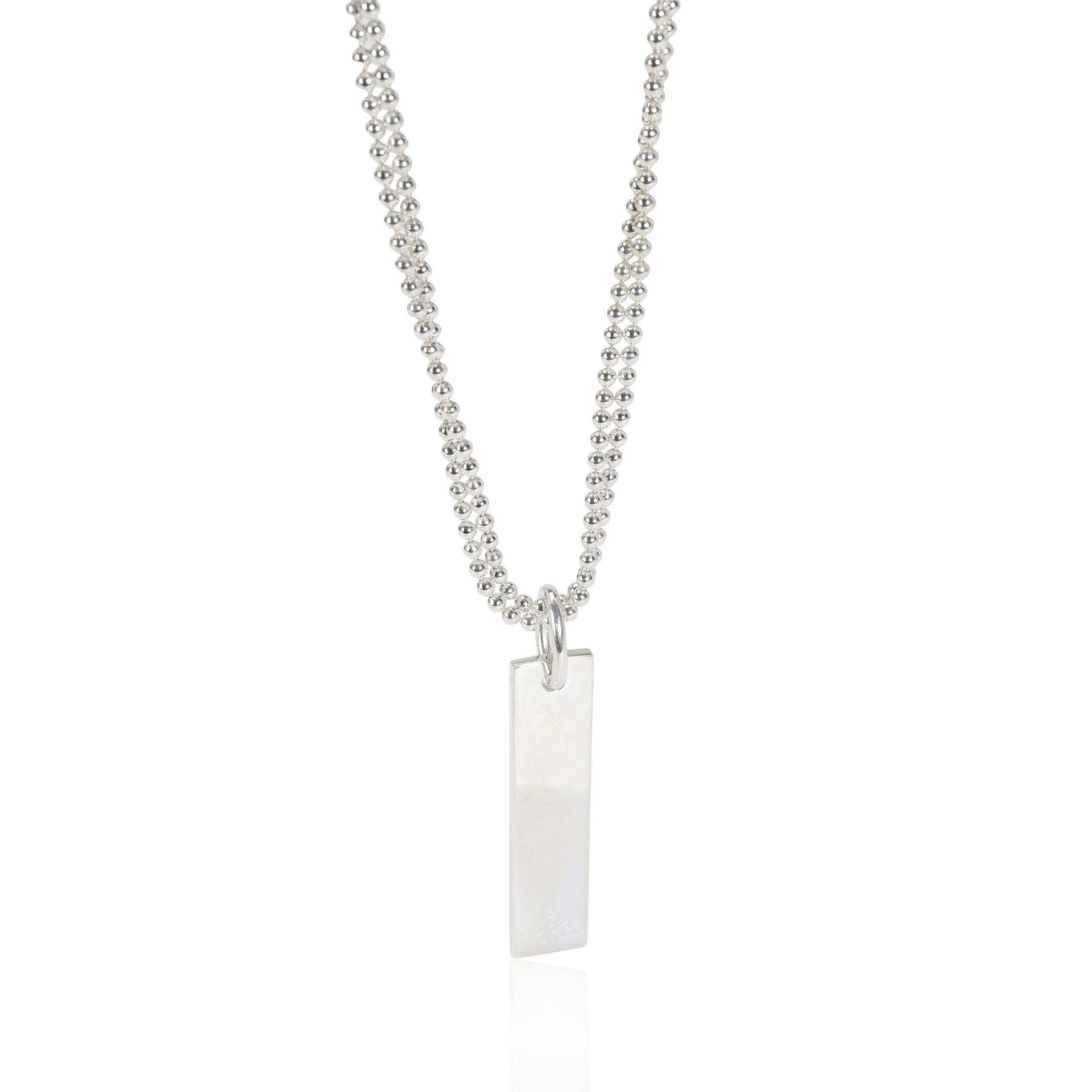 image of Gucci Tag Pendant On Double Bead Chain In Sterling Silver, Women's