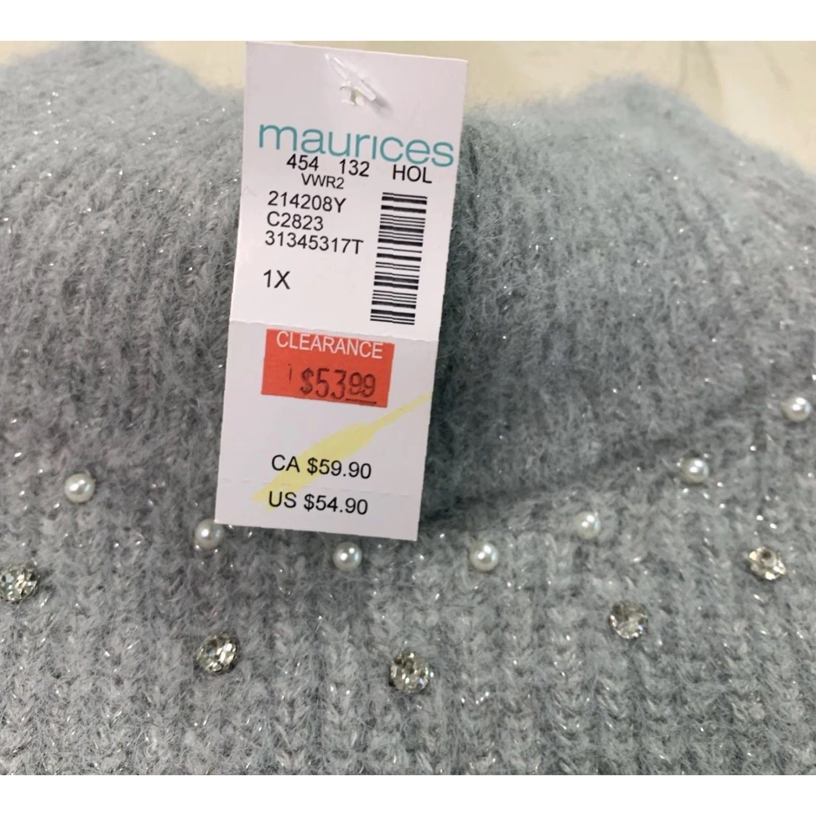 Vintage Maurices 1X Jeweled Fuzzy Mock Neck Knit Sweater NWT12847 Sweater Women Plus Gray Long Sleeve Pullover Winter Size XL / US 12-14 / IT 48-50 - 5 Thumbnail