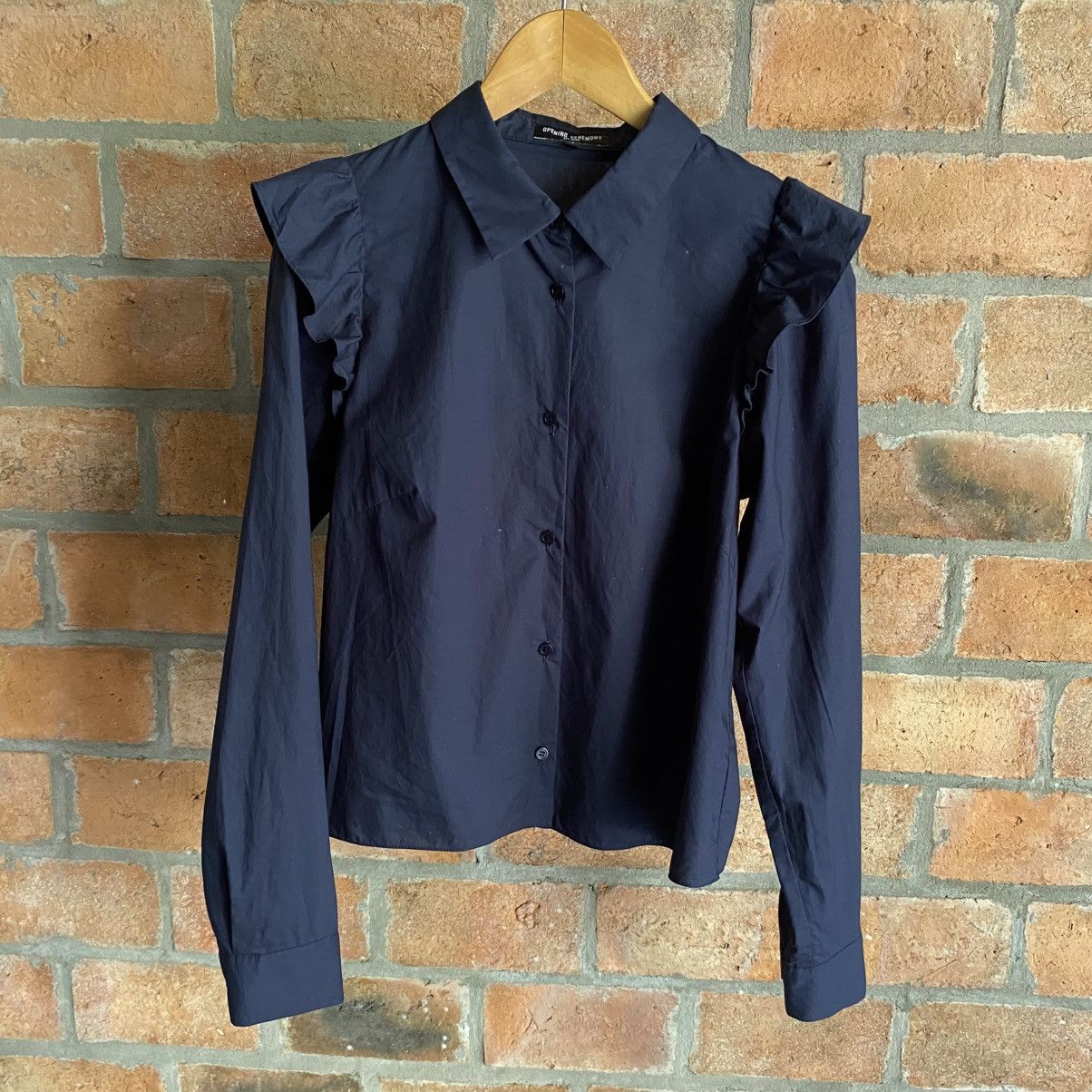 Opening Ceremony OPENING CEREMONY Navy Ruffle Shoulder Button-Up Blouse Size S / US 4 / IT 40 - 8 Thumbnail