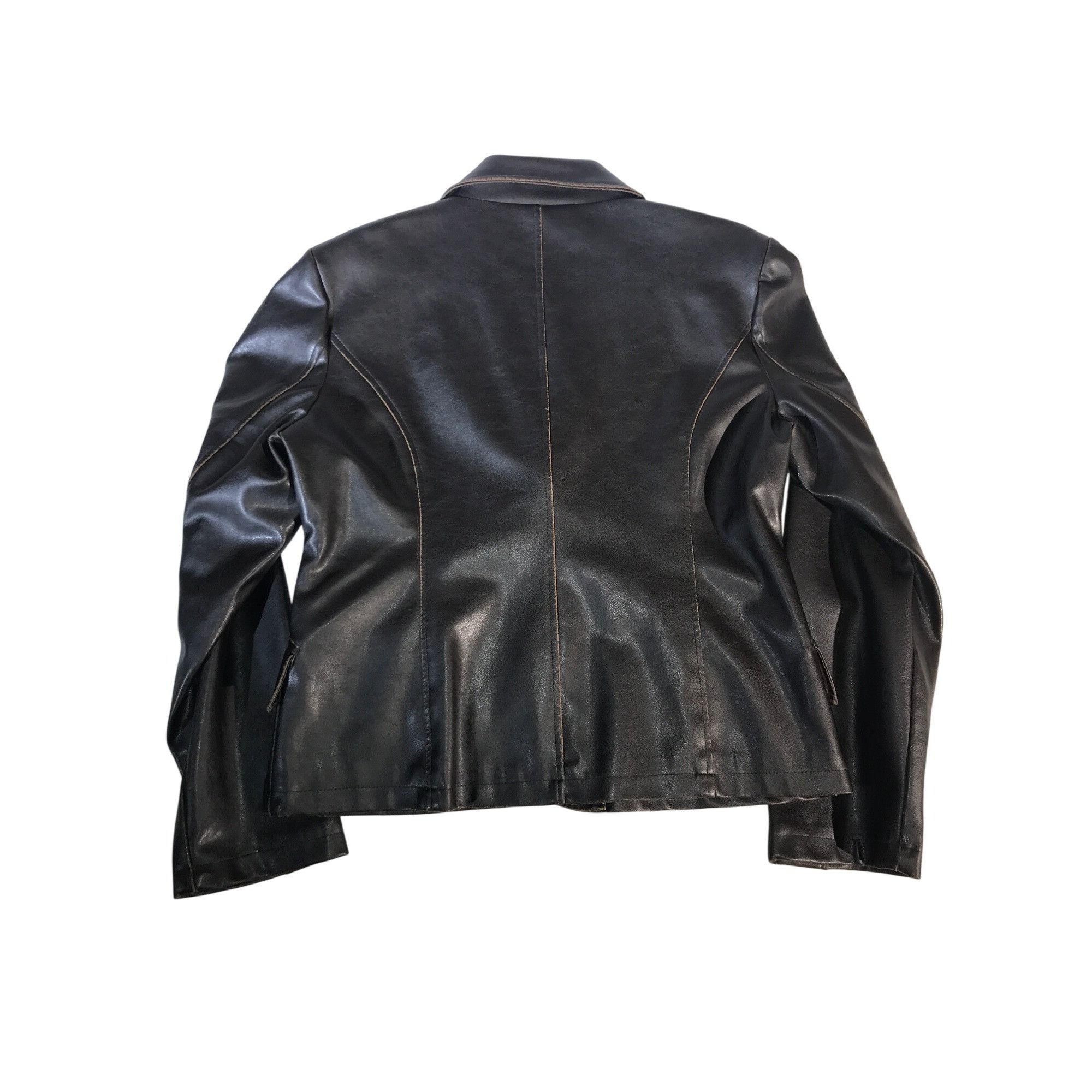 Vintage RVT Women's Brown Faux Leather Blazer Y2K Preppy Date Jacket Size M / US 6-8 / IT 42-44 - 2 Thumbnail