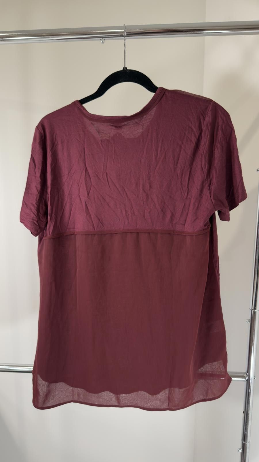 Ann Taylor Ann Taylor Women's Burgundy Short Sleeve Top Size L / US 10 / IT 46 - 2 Thumbnail