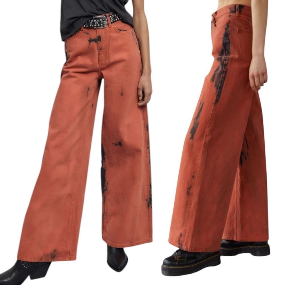 Bdg BDG The A Wide Leg Ombre Acid Wash Grunge Streetwear Baggy Jeans Size 26 Orange Size 26" / US 2 / IT 38 - 3 Thumbnail