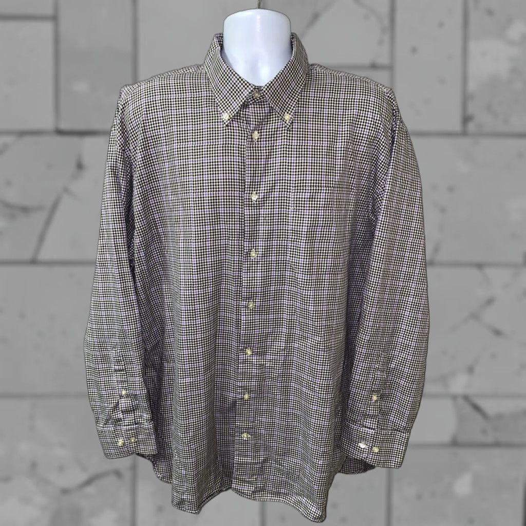 Peter Millar Peter Millar Mens Black/Purple Checkered Long Sleeve Button Front Shirt 2XL Size US XXL / EU 58 / 5 - 1 Thumbnail