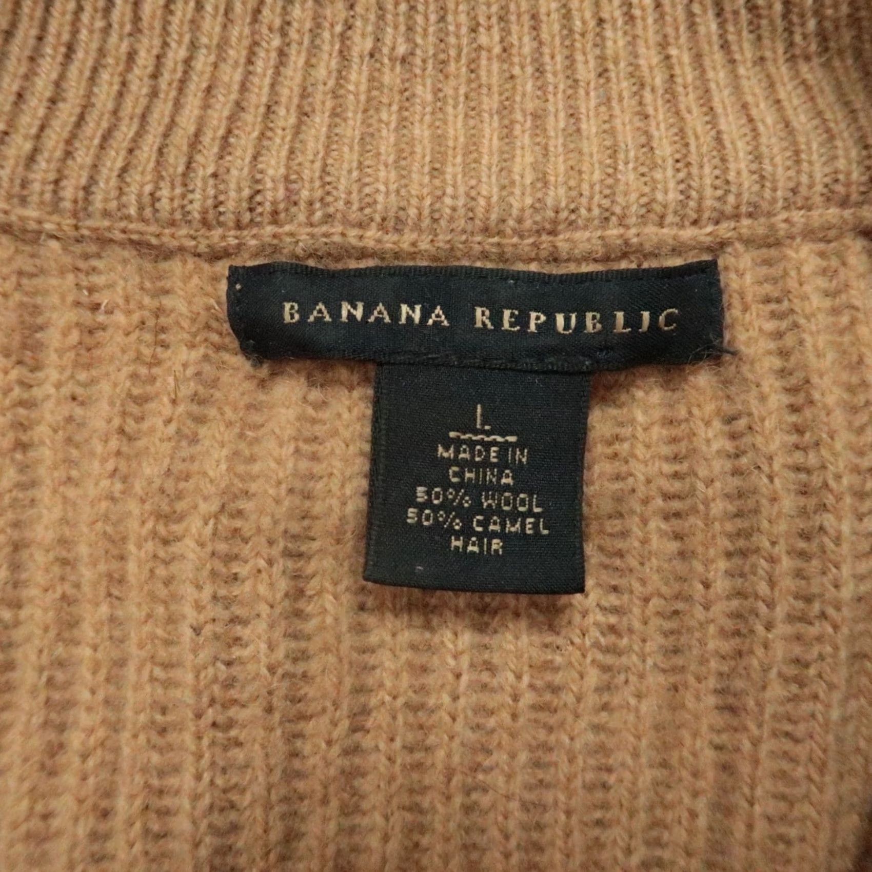 Banana Republic VINTAGE Banana Republic Sweater Men Large Brown Half Zip Pullover Ribbed Wool Camel Hair Crew Neck Slim Knit Pullover Winter Fall Spring Casual Mens Size US L / EU 52-54 / 3 - 3 Thumbnail