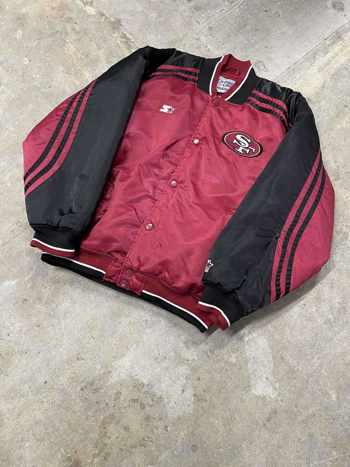 image of Nfl x Starter Vintage 90's Starter San Francisco 49Ers Satin Jacket in Red, Men's (Size XL)