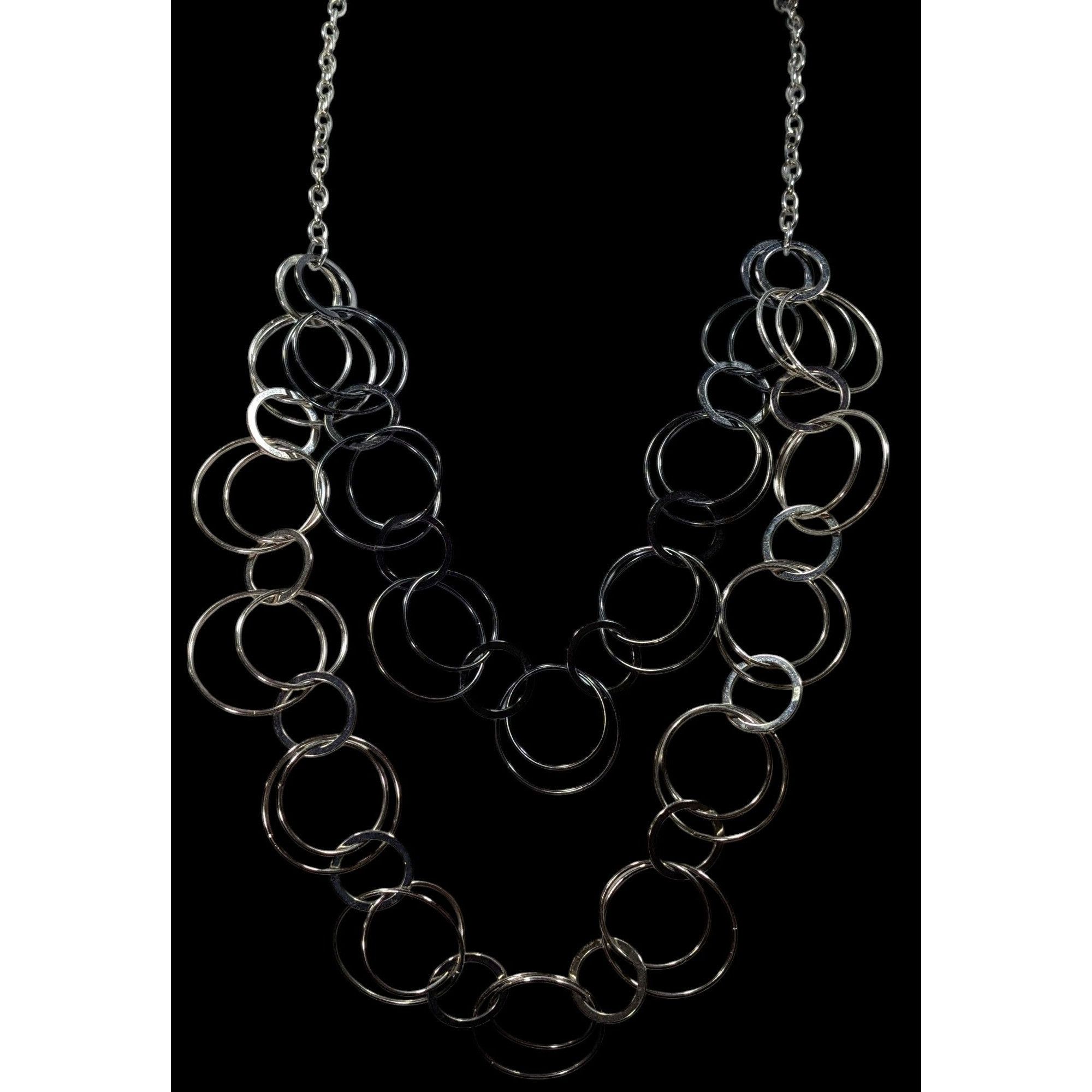 Other Modern Multilayer Silver Tone Ring Link Necklace Size ONE SIZE - 4 Thumbnail