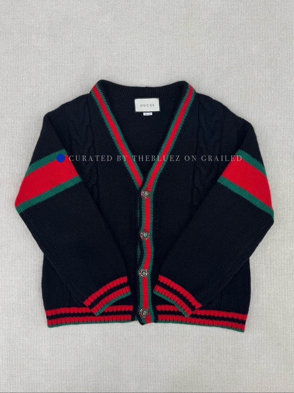 Gucci Black Cable Knit Cardigan with Web Stripe Size US S / EU 44-46 / 1 - 1 Thumbnail