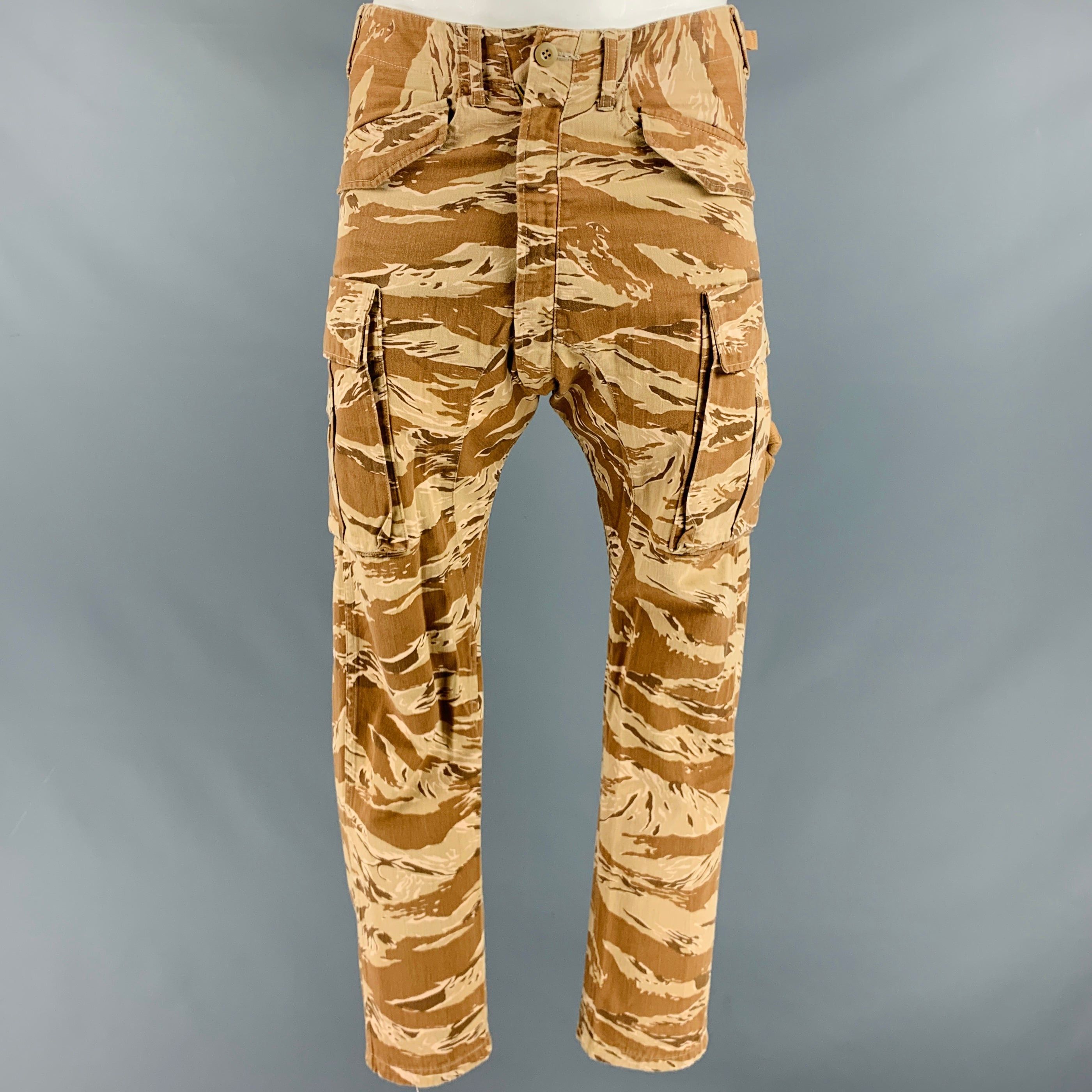 image of Comme Des Garcons Beige Brown Camo Cotton Drop Crotch Casual Pants, Men's (Size 36)