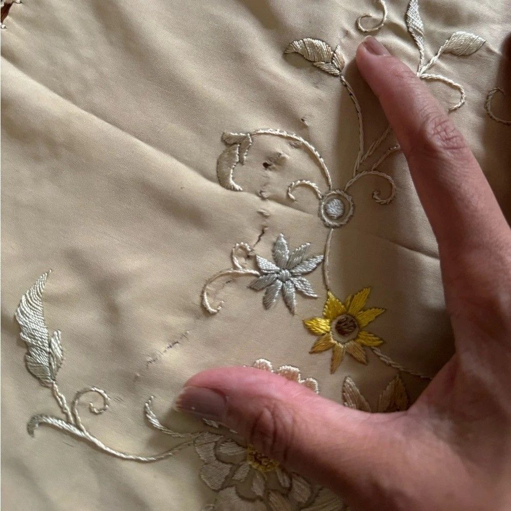 Other Silk Piano Shawl Hand Embroidered Floral Long Fringe Butter Size ONE SIZE - 6 Thumbnail
