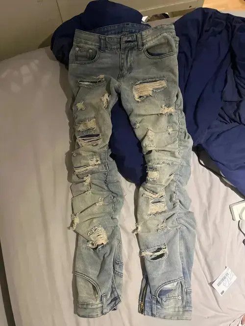 Jean Long ripped inverted jeans with pleats Size US 32 / EU 48 - 3 Thumbnail