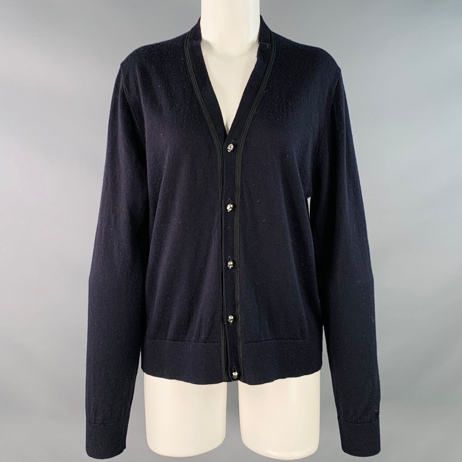 The Kooples Size M Navy Black Merino Wool Skull Buttons V-Neck Cardigan Size M / US 6-8 / IT 42-44 - 1 Thumbnail