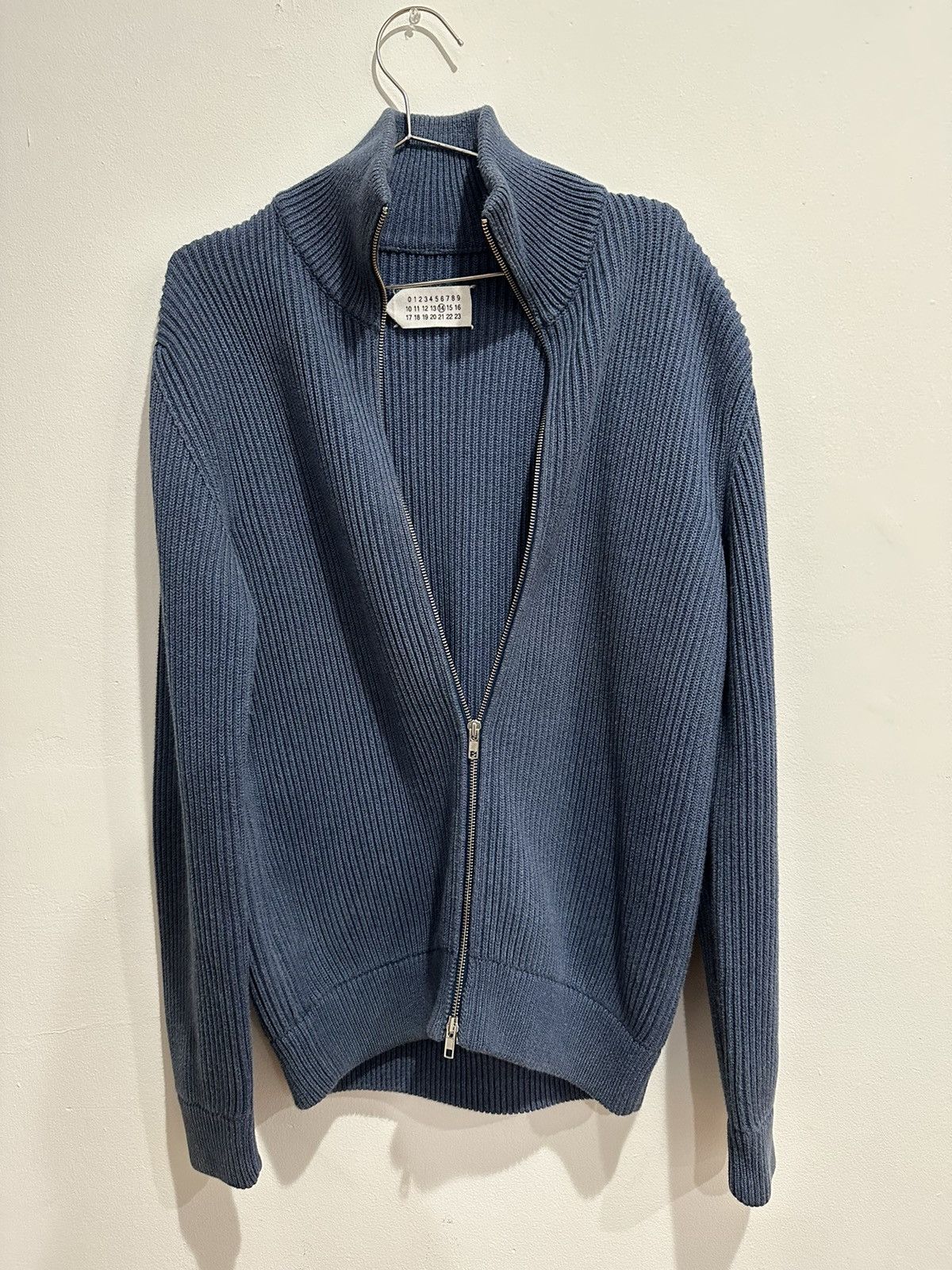 image of Maison Margiela Blue Knit Zip-Up in Bleu, Men's (Size Large)