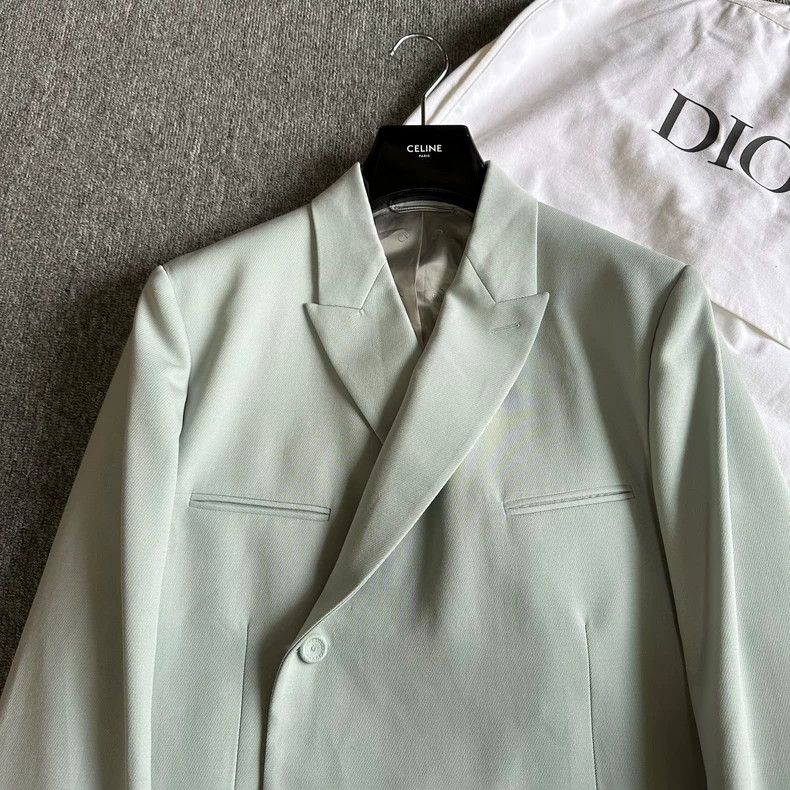 Dior Dior Smog blue lapel diagonal button wool suit jacket coat Size US L / EU 52-54 / 3 - 3 Thumbnail
