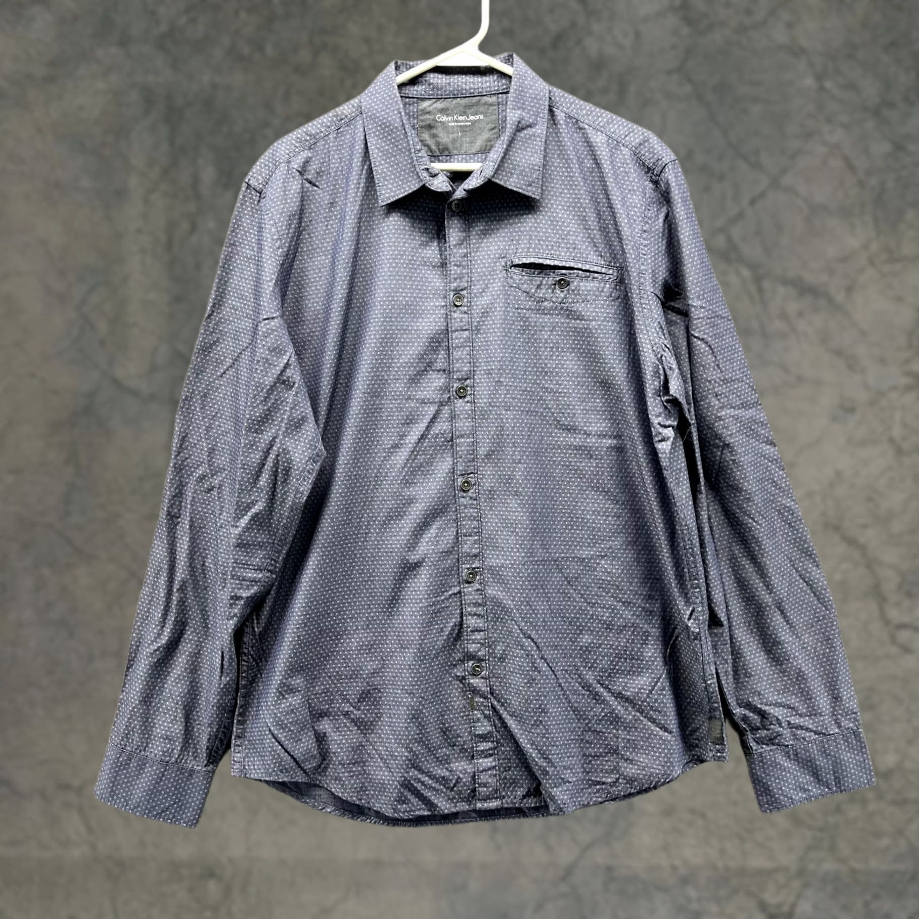 Calvin Klein Calvin Klein Collection Shirt Men Large Blue Polka Dot Button-Down Cotton Casual Size US L / EU 52-54 / 3 - 1 Thumbnail