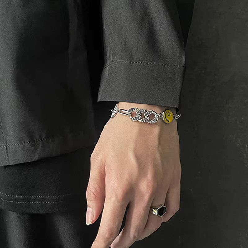 Jewelry Retro Smile Face Cuban Link Chain Bracelet Size ONE SIZE - 4 Thumbnail