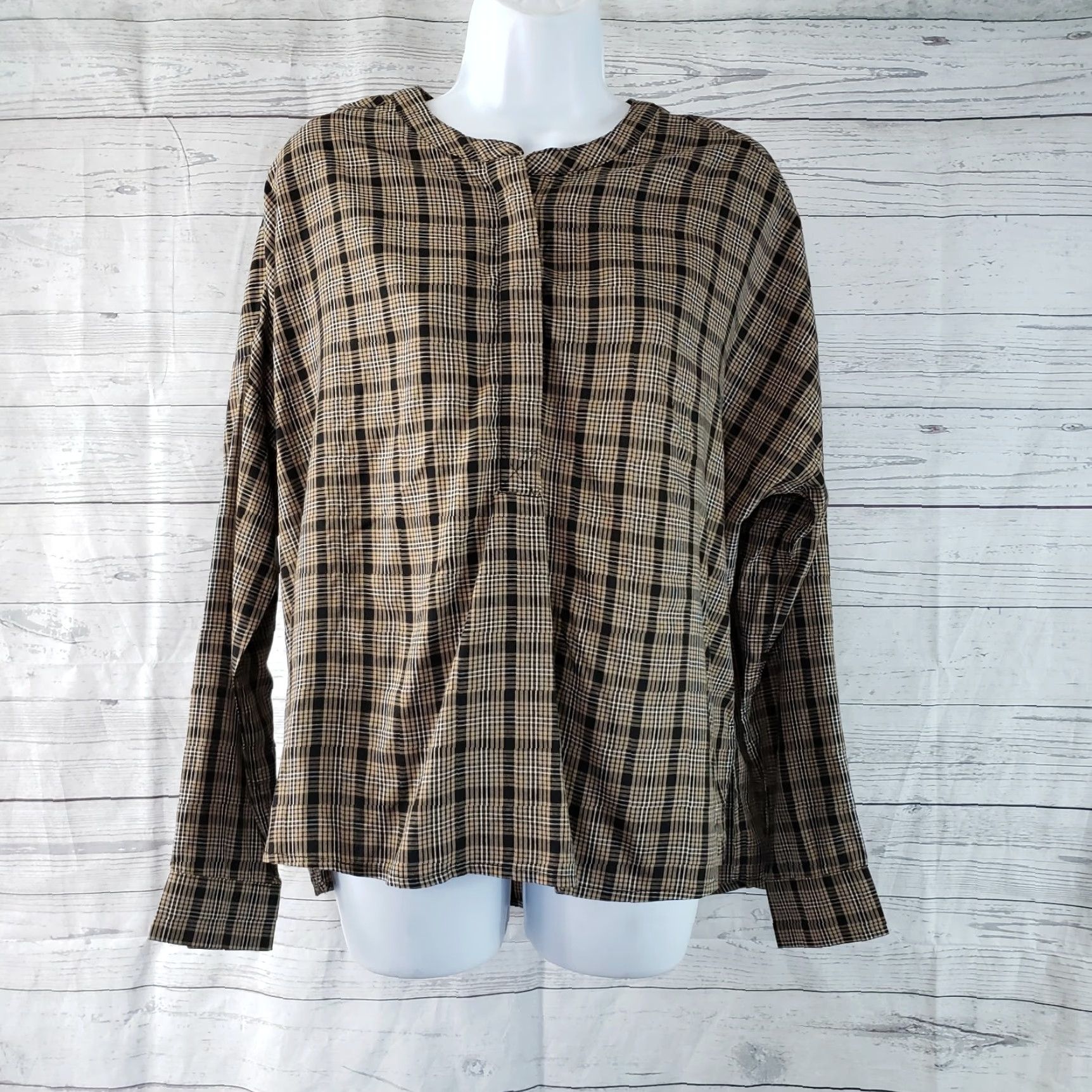 Vintage Peace & Pearls Blouse Shirt Womens Small Black Plaid Long Sleeve Viscose Popover Round Neck Casual Vintage No Size S / US 4 / IT 40 - 2 Thumbnail