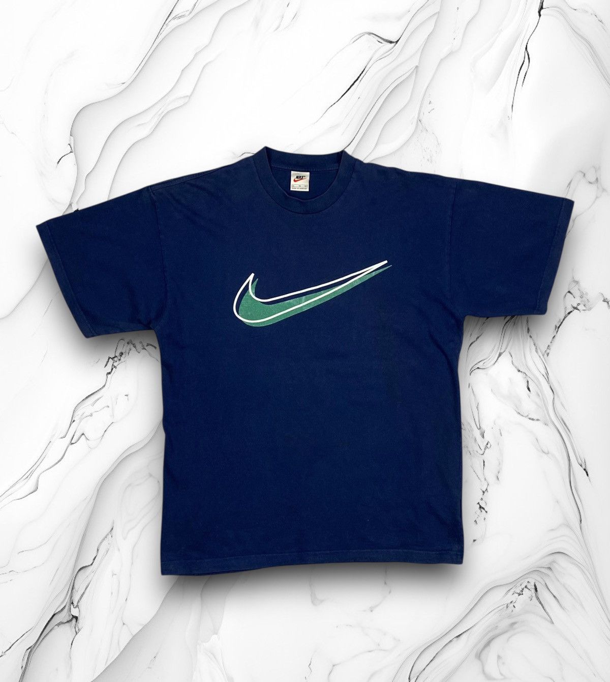 Nike Vintage 90s Nike Swoosh Big Logo Retro T Shirt Blue Size XL Size US XL / EU 56 / 4 - 1 Thumbnail